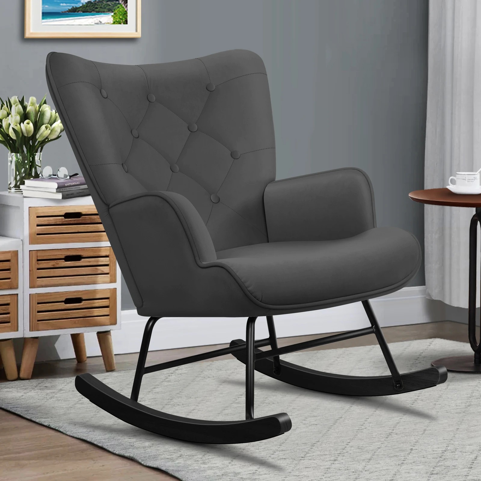 5 Alfordson Armchair Rocking Chair Accent Feeding Chair Lounge Sofa Couch - Grey, 5 of 10