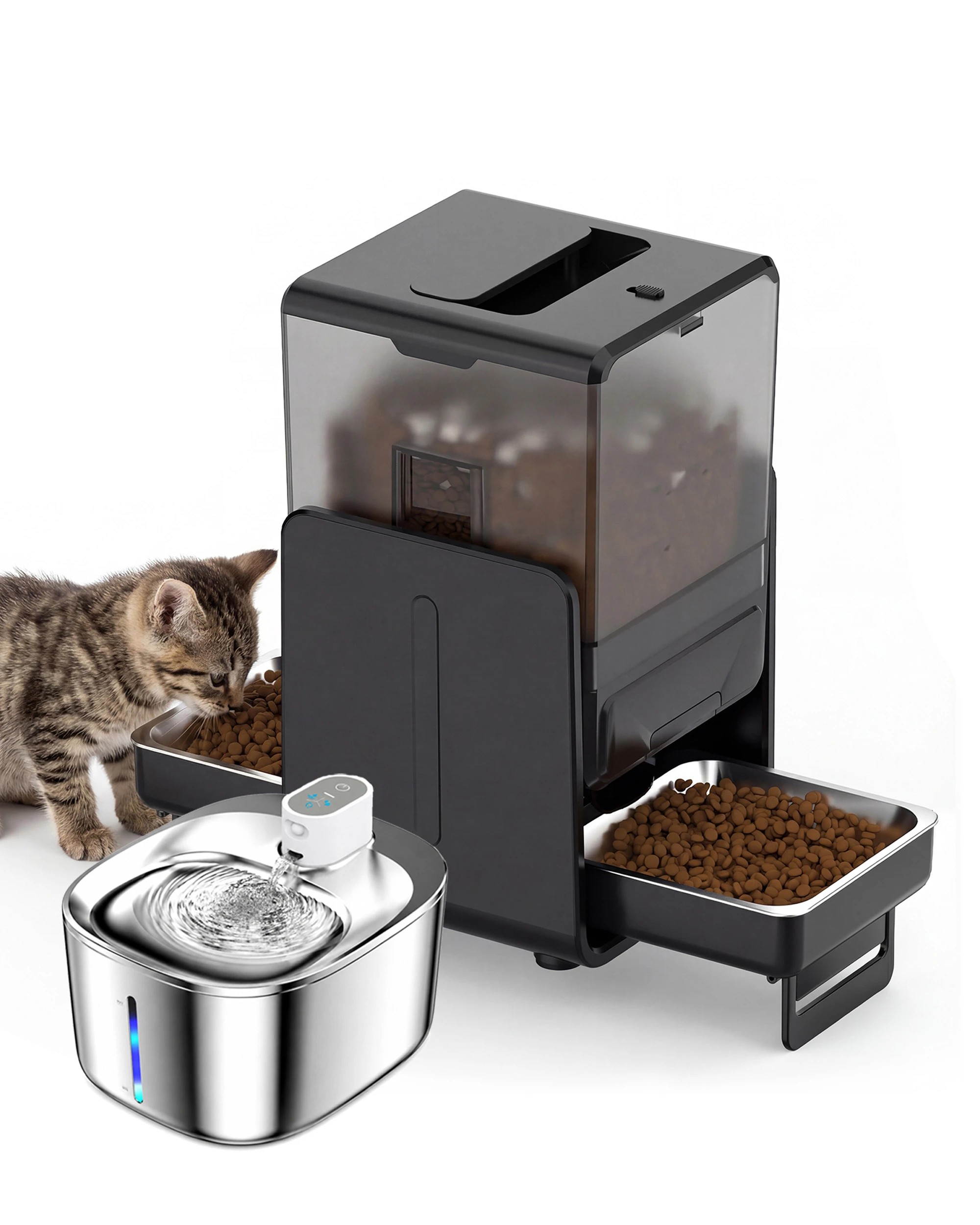1 Advwin 5L Automatic Cat Feeder Dual Bowls + 4L  Pet Water Fountain Stainless Steel, 1 of 7