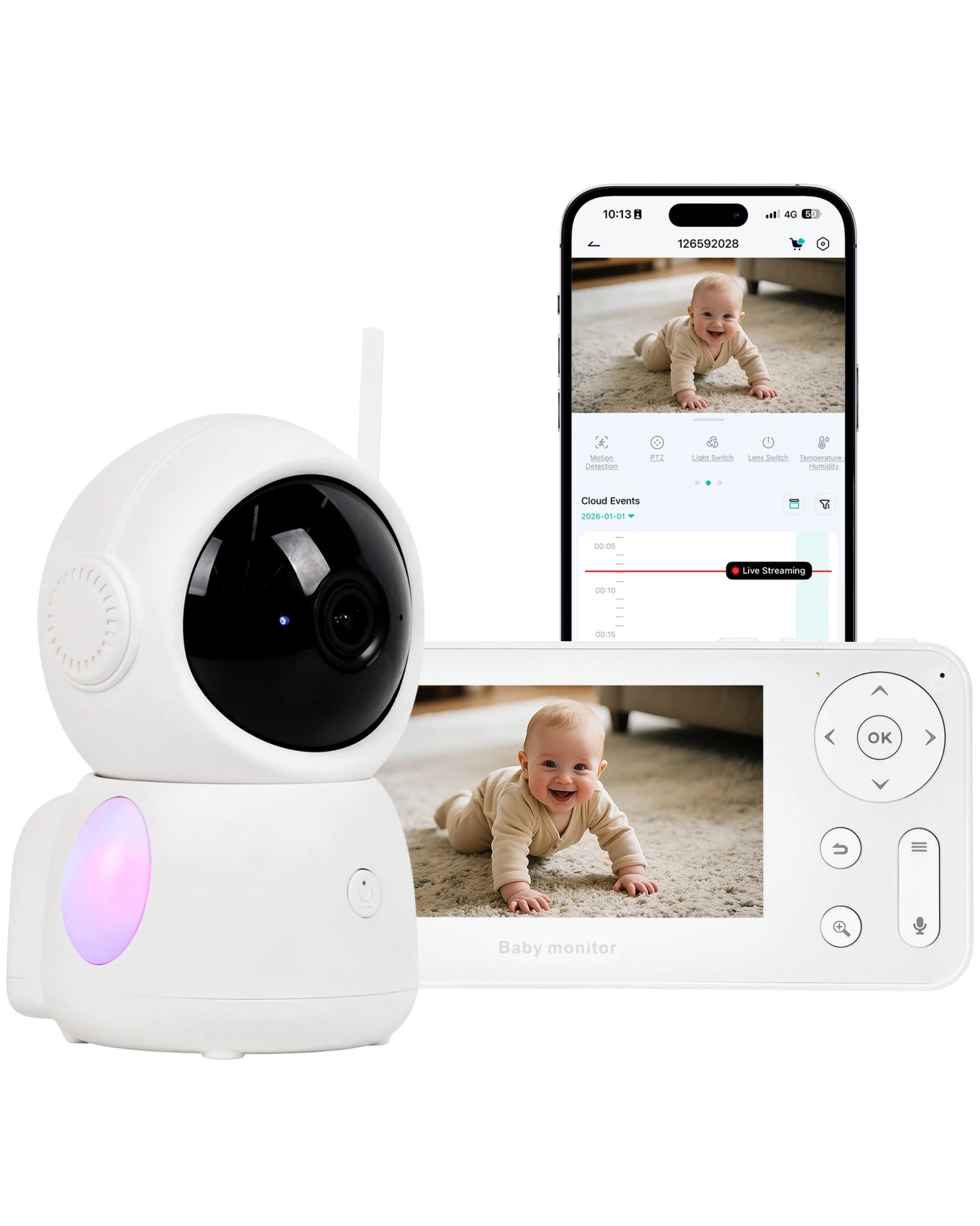 1 Advwin Baby Monitor with 4.3" HD Screen - White, 1 of 6