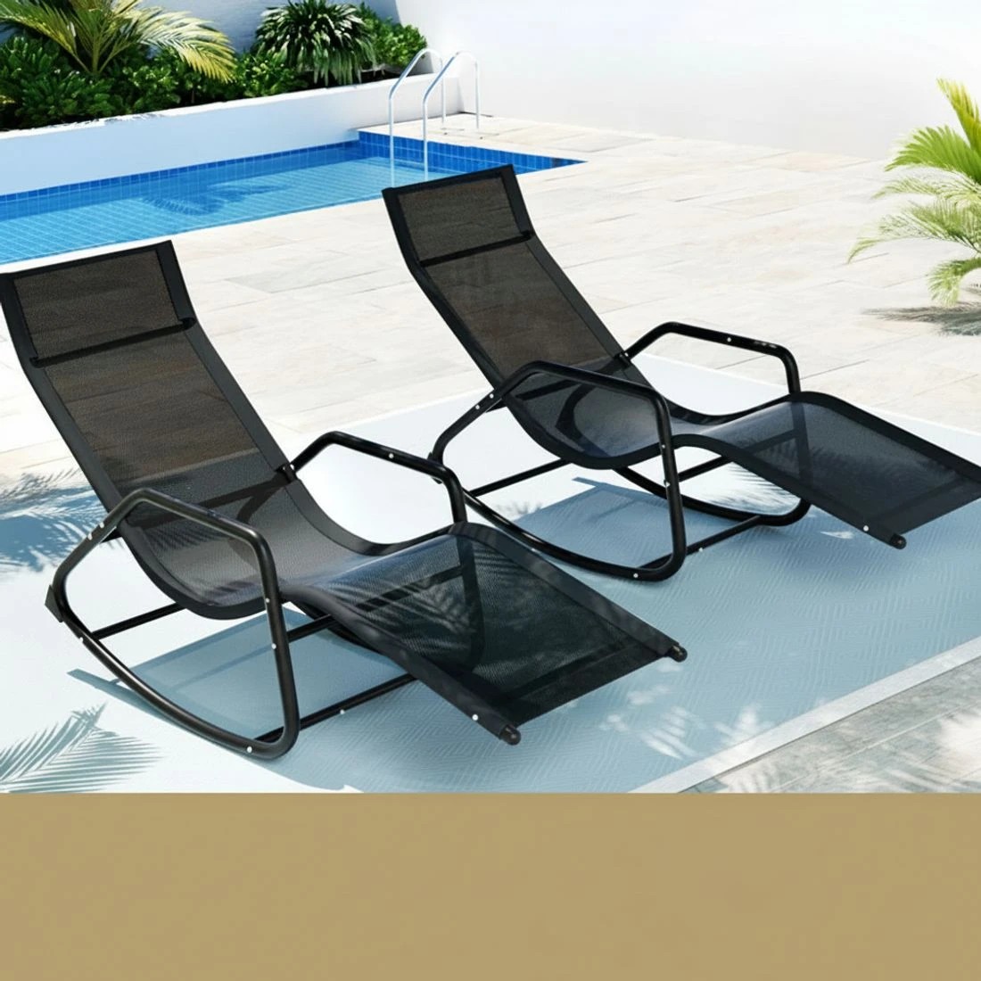 3 Gardeon Sun Lounge Rocking Chair Outdoor Lounger Patio Furniture Pool Garden - Black, 3 of 5