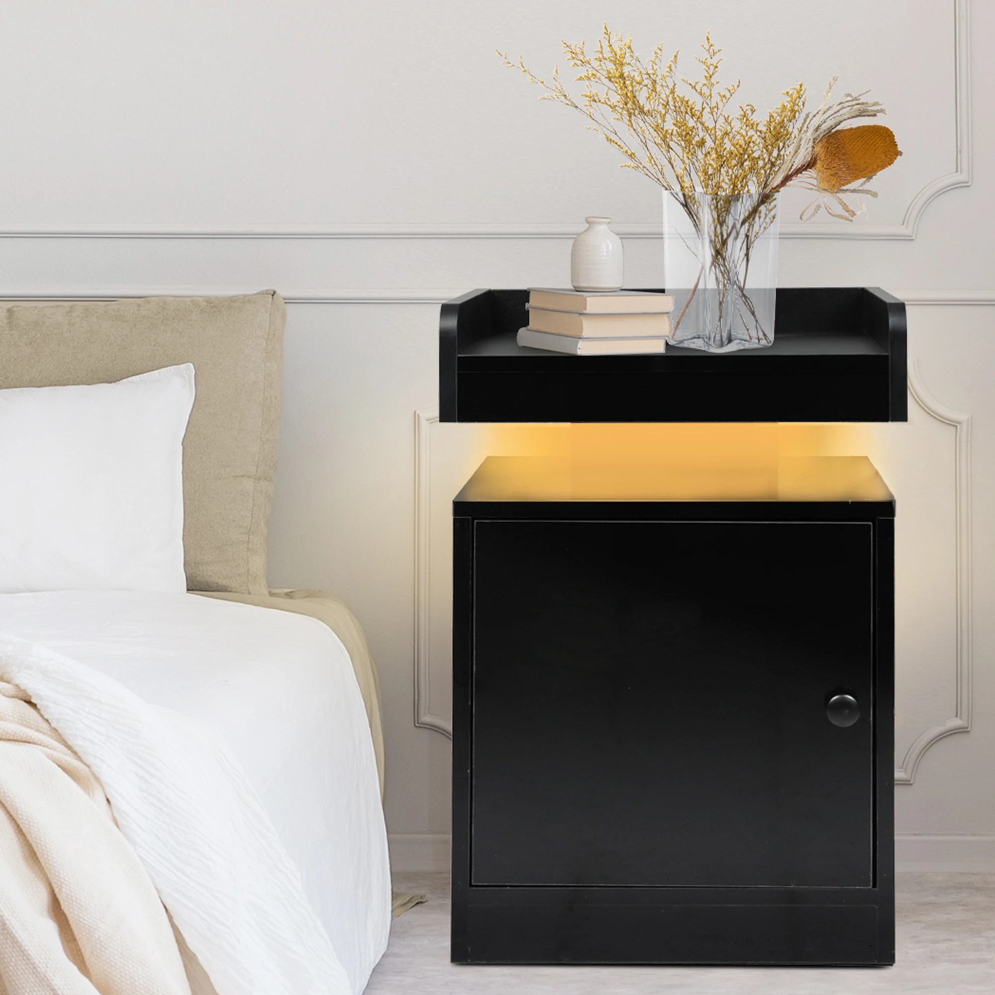 7 Levede Bedside Table USB Charger Outlet RGB LED Light Storage Cabinet Black, 7 of 7