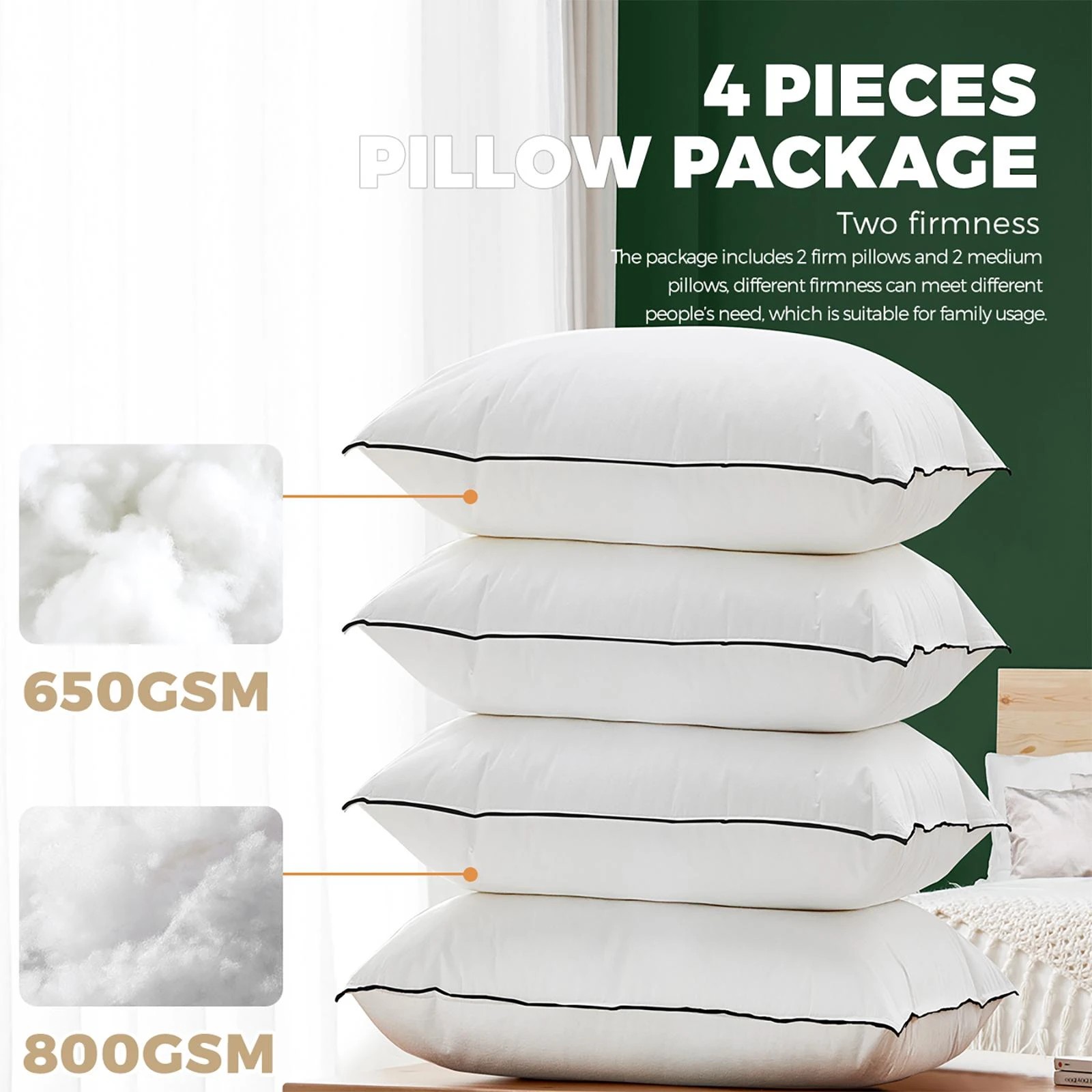 5 Bedra Bedding 4X Microfibre Pillow Cotton - White, 5 of 10
