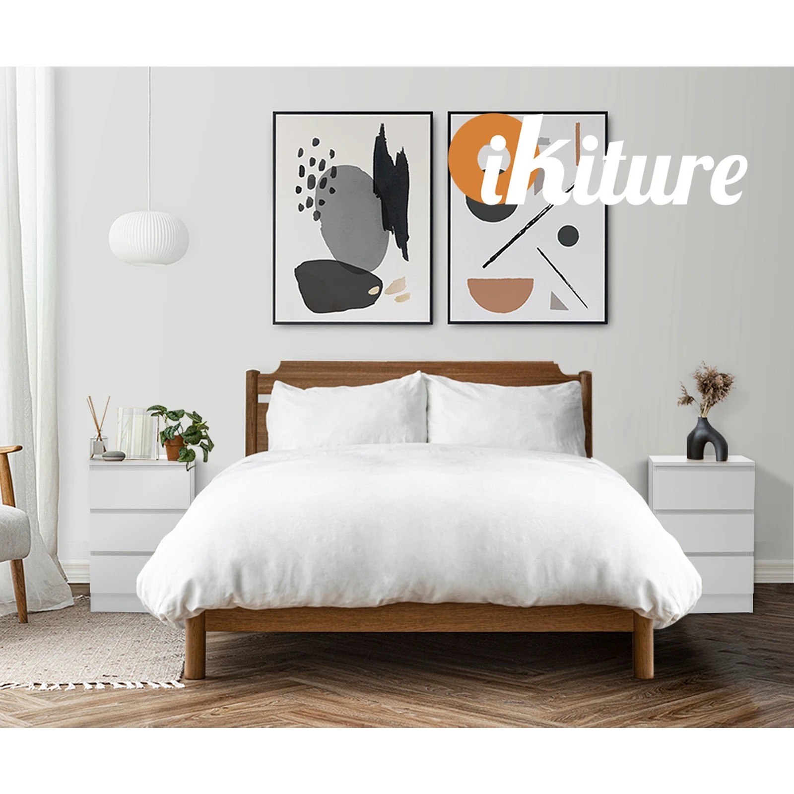 5 Oikiture Bedside Table 3 Drawers Side Tables Storage Cabinet Nightstand
 - White, 5 of 10