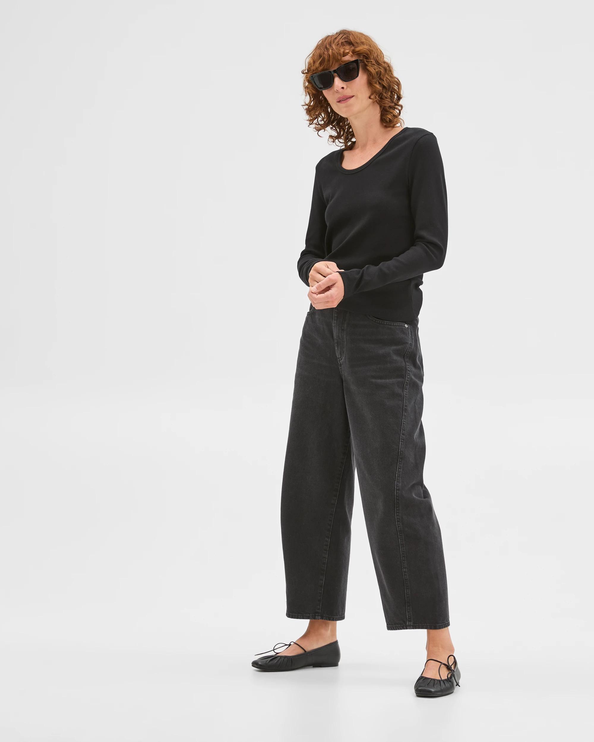 1 Target Woman Australian Cotton Long Sleeve Scoop Neck Rib T-Shirt BLACK, 1 of 6