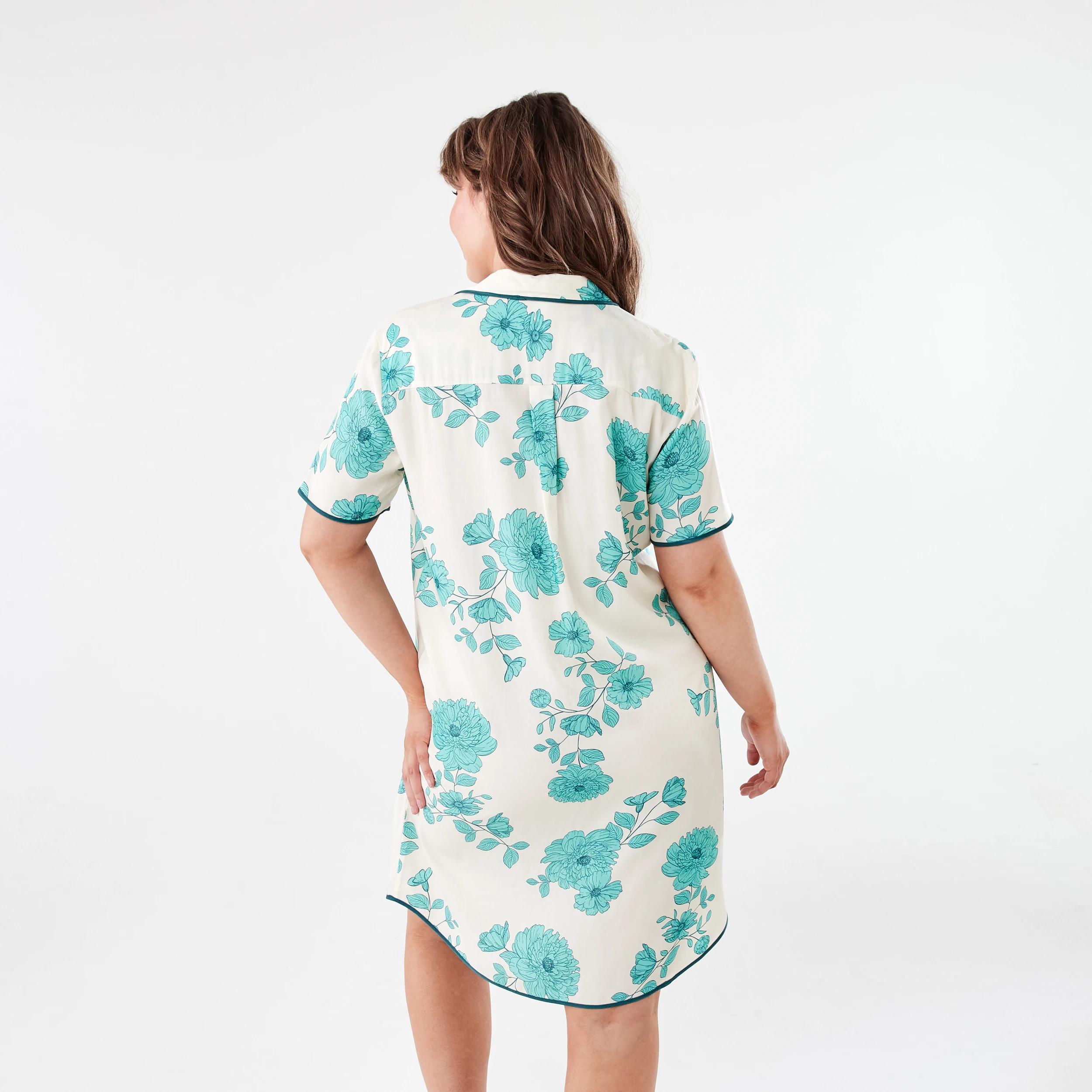 3 Short Sleeve Matte Satin Nightie GREEN FLORAL DEEP MINT, 3 of 6