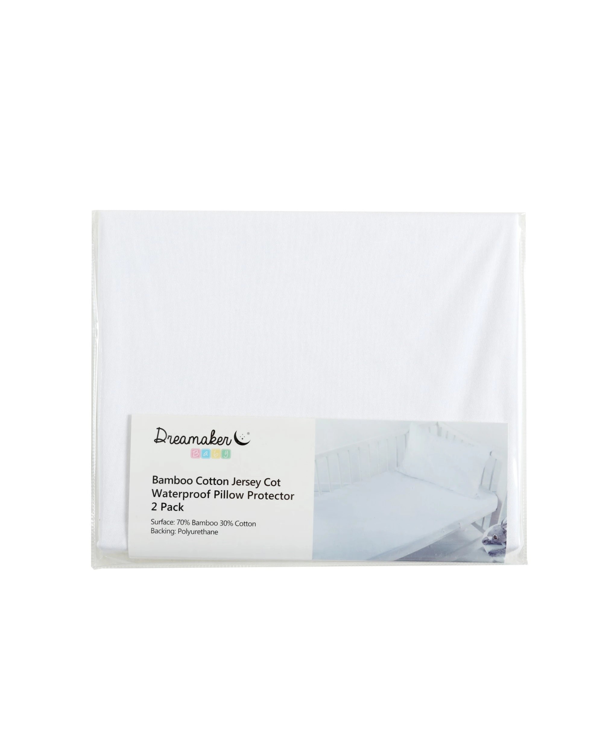 5 Dreamaker Baby Bamboo Cotton Jersey Waterproof Pillow Protector 2 Pack - COT Size - White, 5 of 5