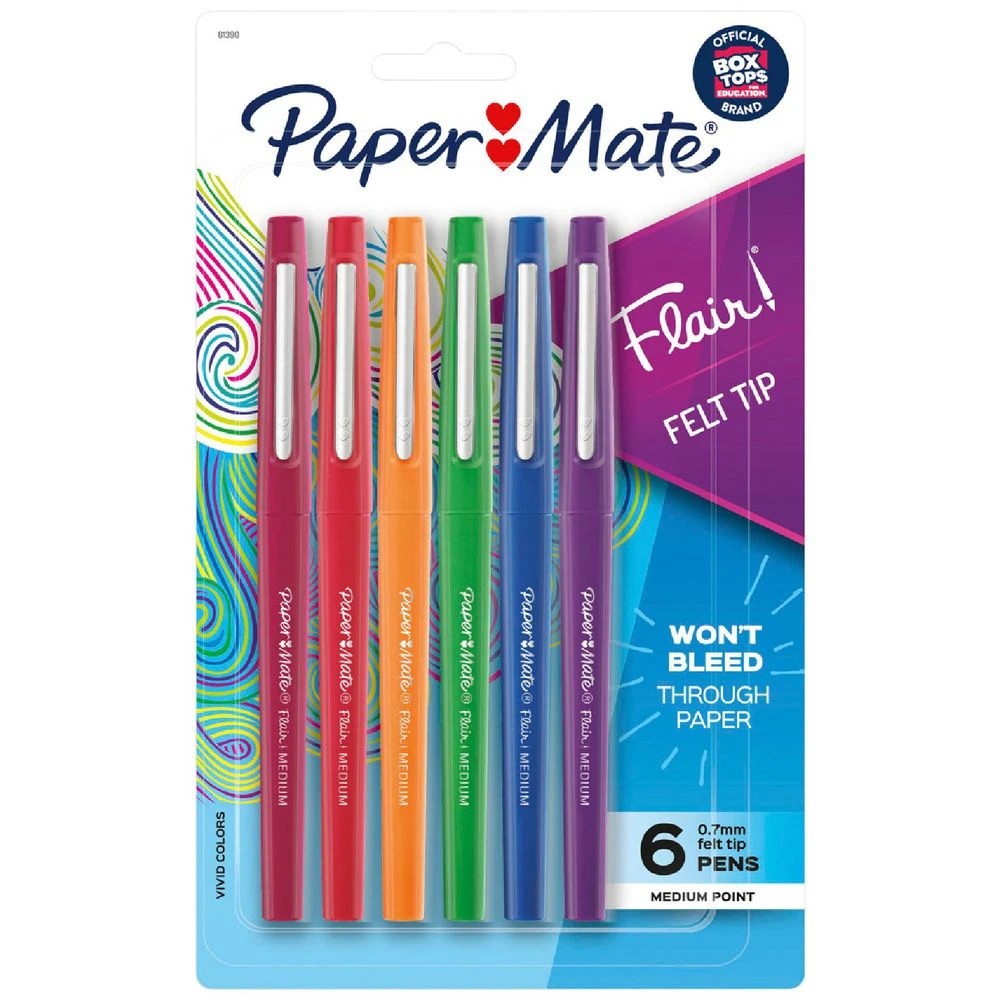 1 Paper Mate Flair Medium Fineliner 0.7mm Assorted 6 Pack, 1 of 3