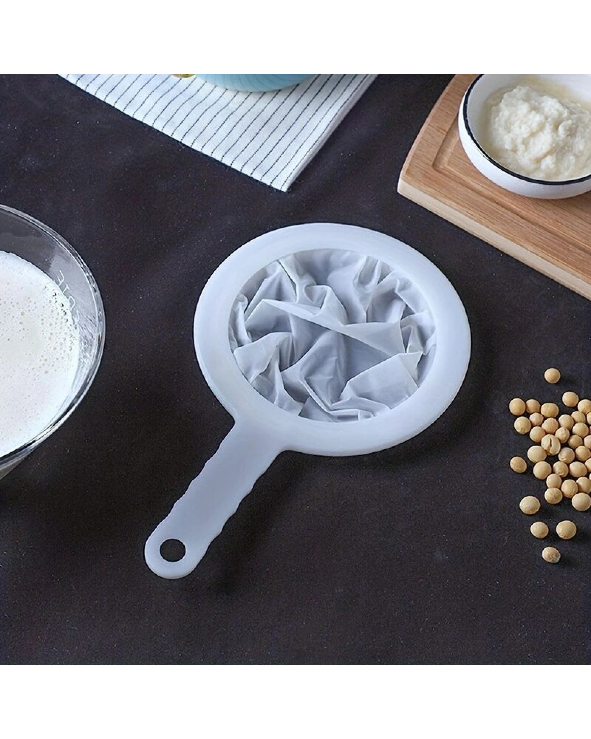 6 BR Home 2pcs Fine Mesh Kitchen Strainer Set Food Filter Sifter for Soy Milk Juice Flour Grains - White, 6 of 7