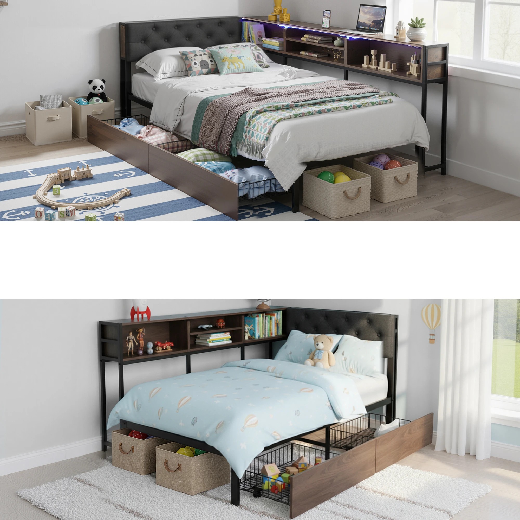 8 Artiss Bed Frame Single Size with 2 Drawers and Charging Station Metal Corner - Multi, 8 of 9