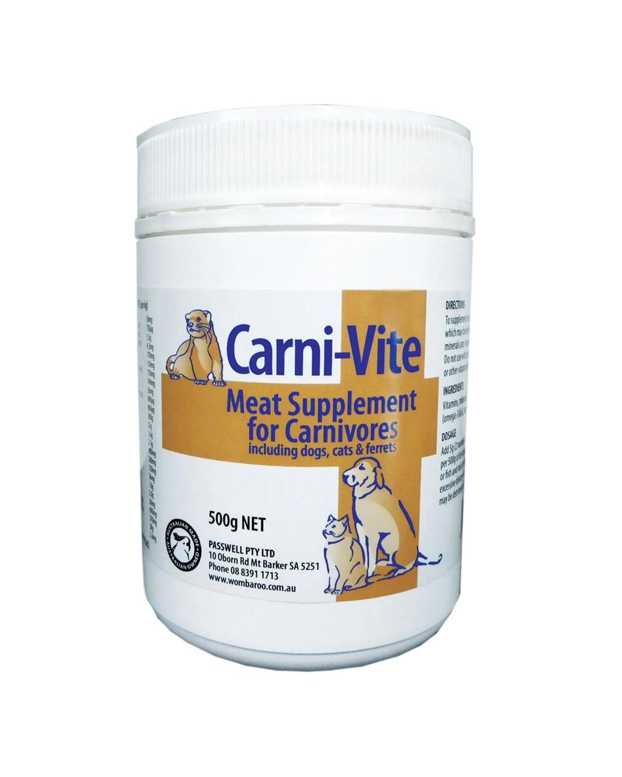 1 Wombaroo Carni-vite Meat Supplement for Dogs Cats & Ferrets 500g, 1 of 1