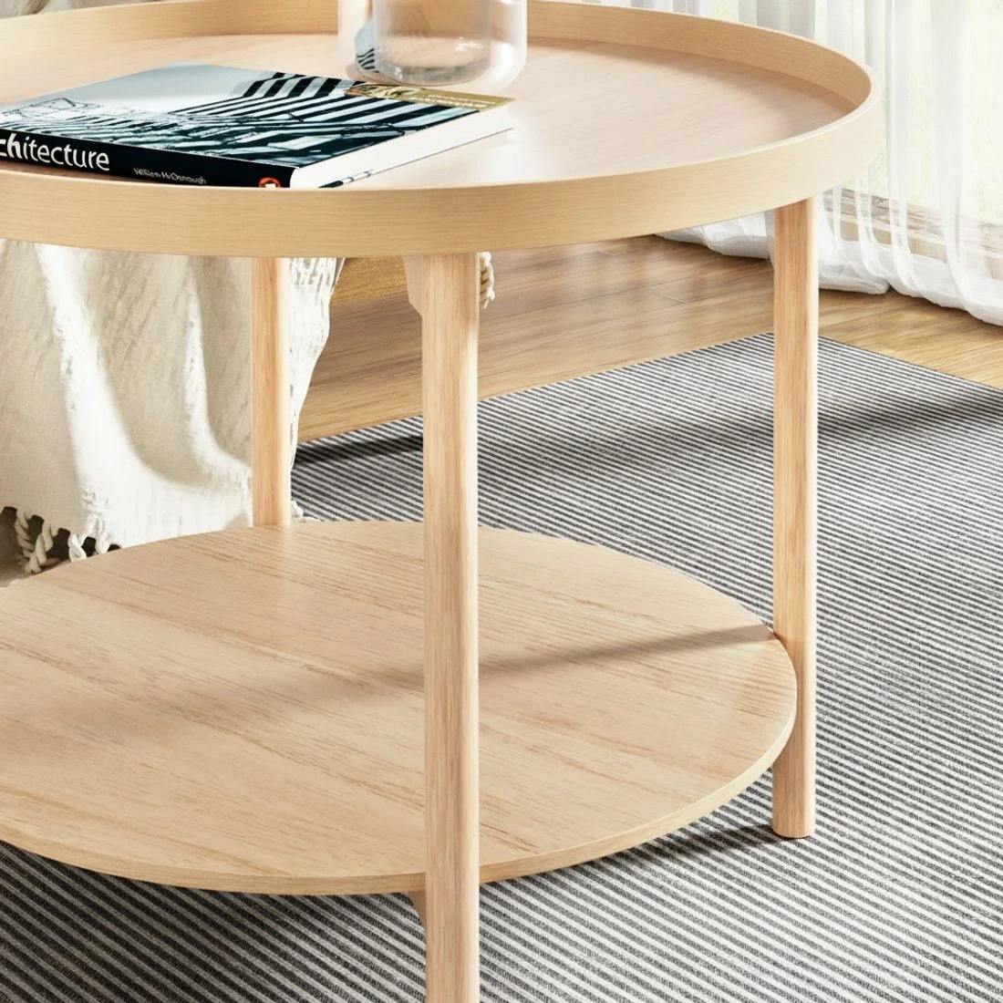 5 Artiss Coffee Table Side Table Round 70CM - Natural, 5 of 6