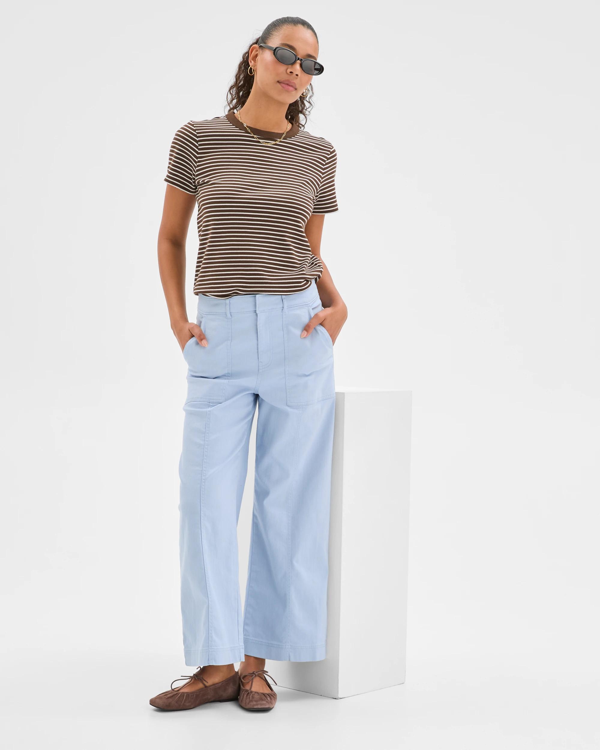 2 Target Woman Australian Cotton Blend Stretch Twill Wide Leg Pants SKY BLUE, 2 of 6