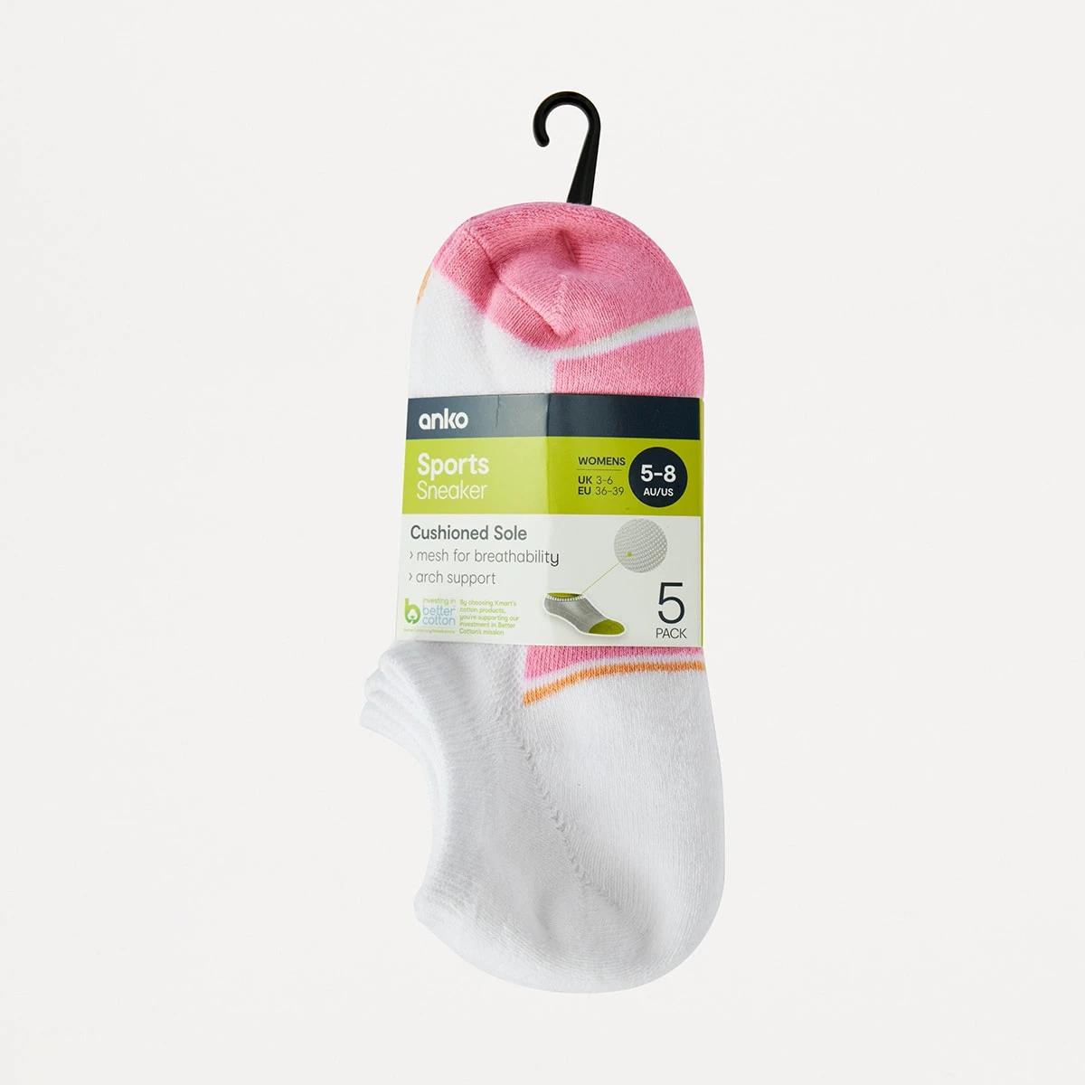 3 5 Pack Terry Sneaker Socks VARIGATED STRIPE FONDANT PINK, 3 of 3