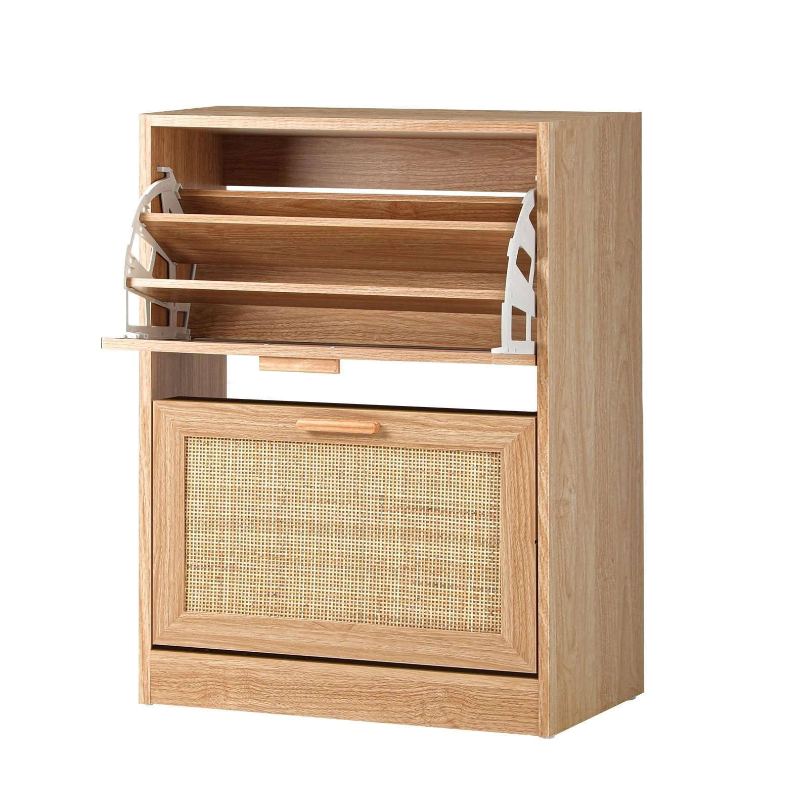 1 Oikiture Shoe Cabinet Storage 2 Doors Shoes Rack Organiser Rattan Shelf 30 Pairs
 - Natural, 1 of 9
