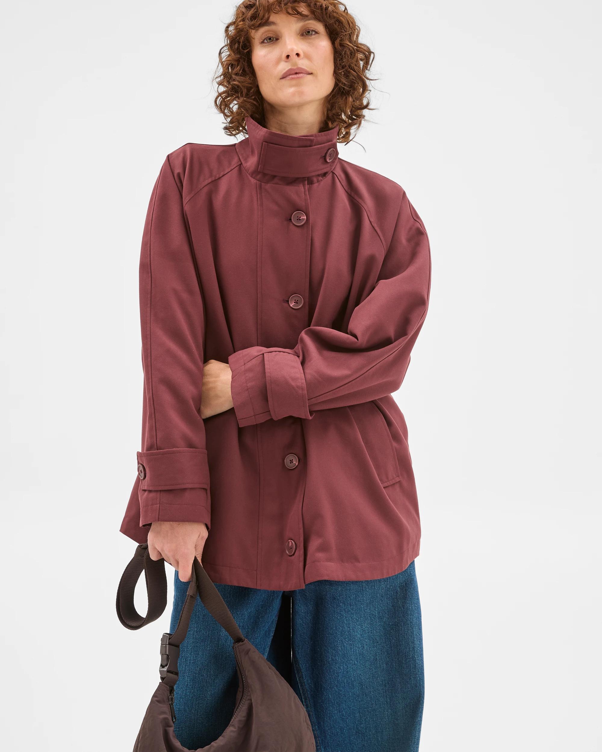 1 Target Woman Longline Funnel Neck Coat BURGUNDY, 1 of 8