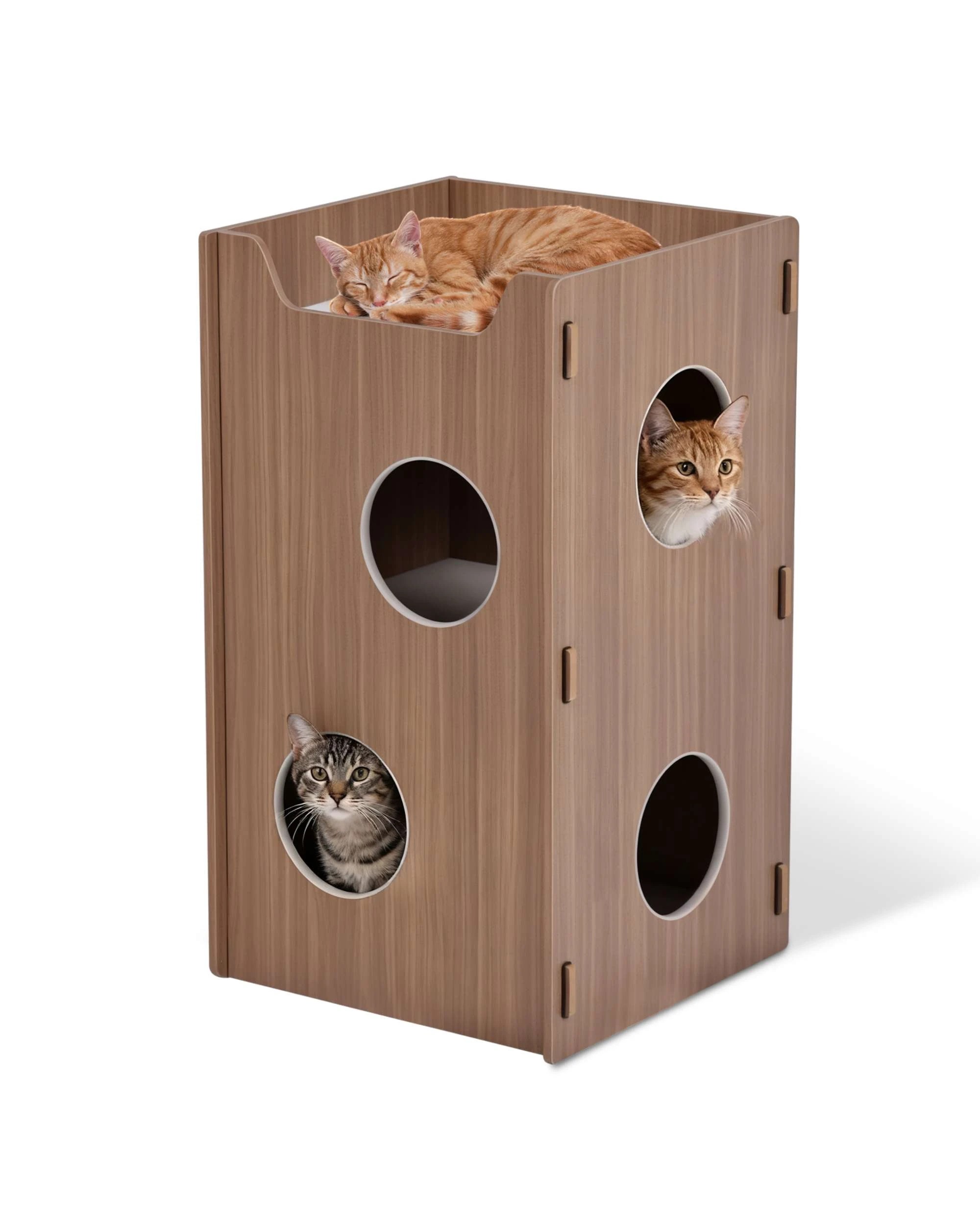 4 Advwin Wooden Cat House Tree Hole Warm Pet Bed Double Bucket Style Cat Sleeping Cave, 4 of 8