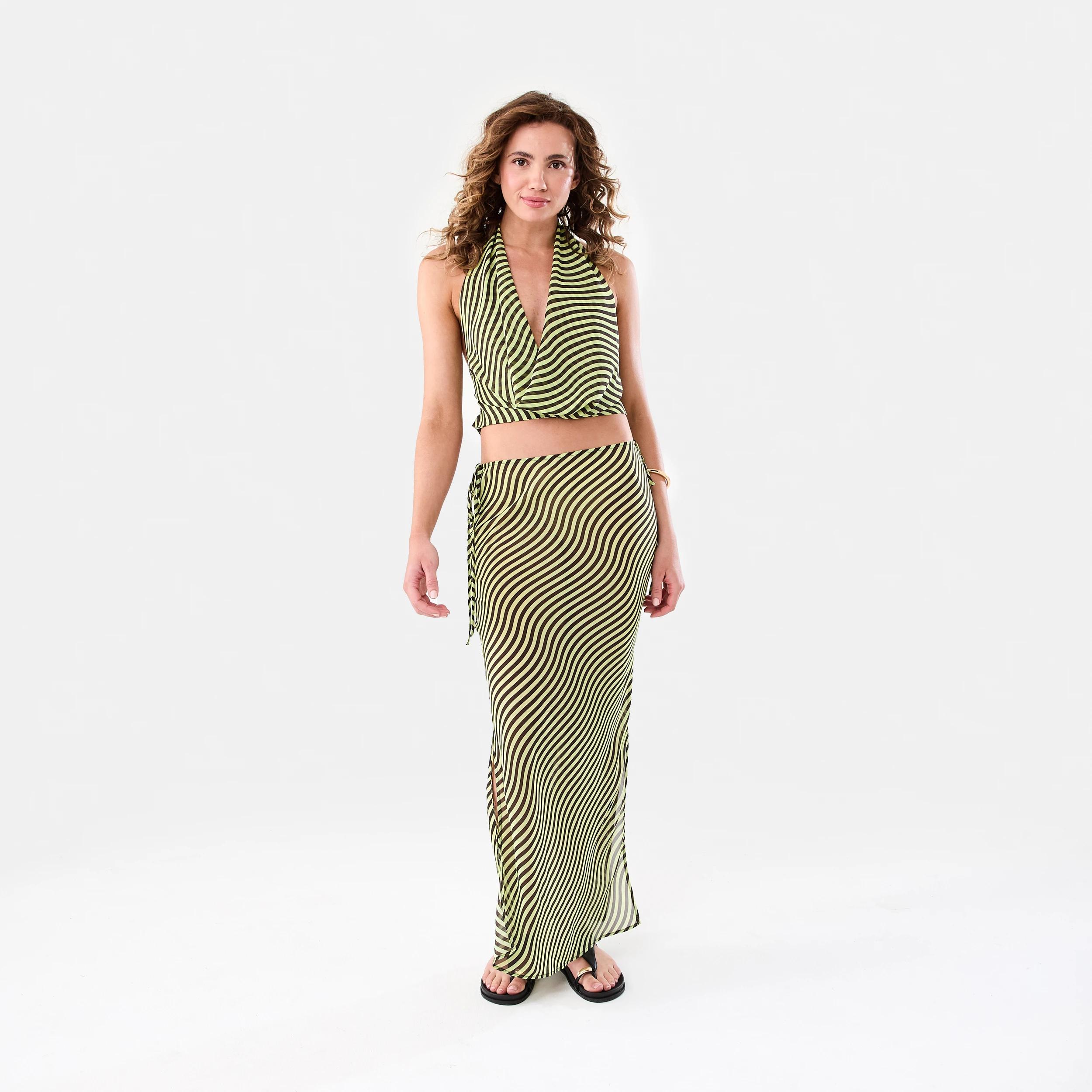 2 Printed Cowl Neck Halter Top Lime Wave, 2 of 8