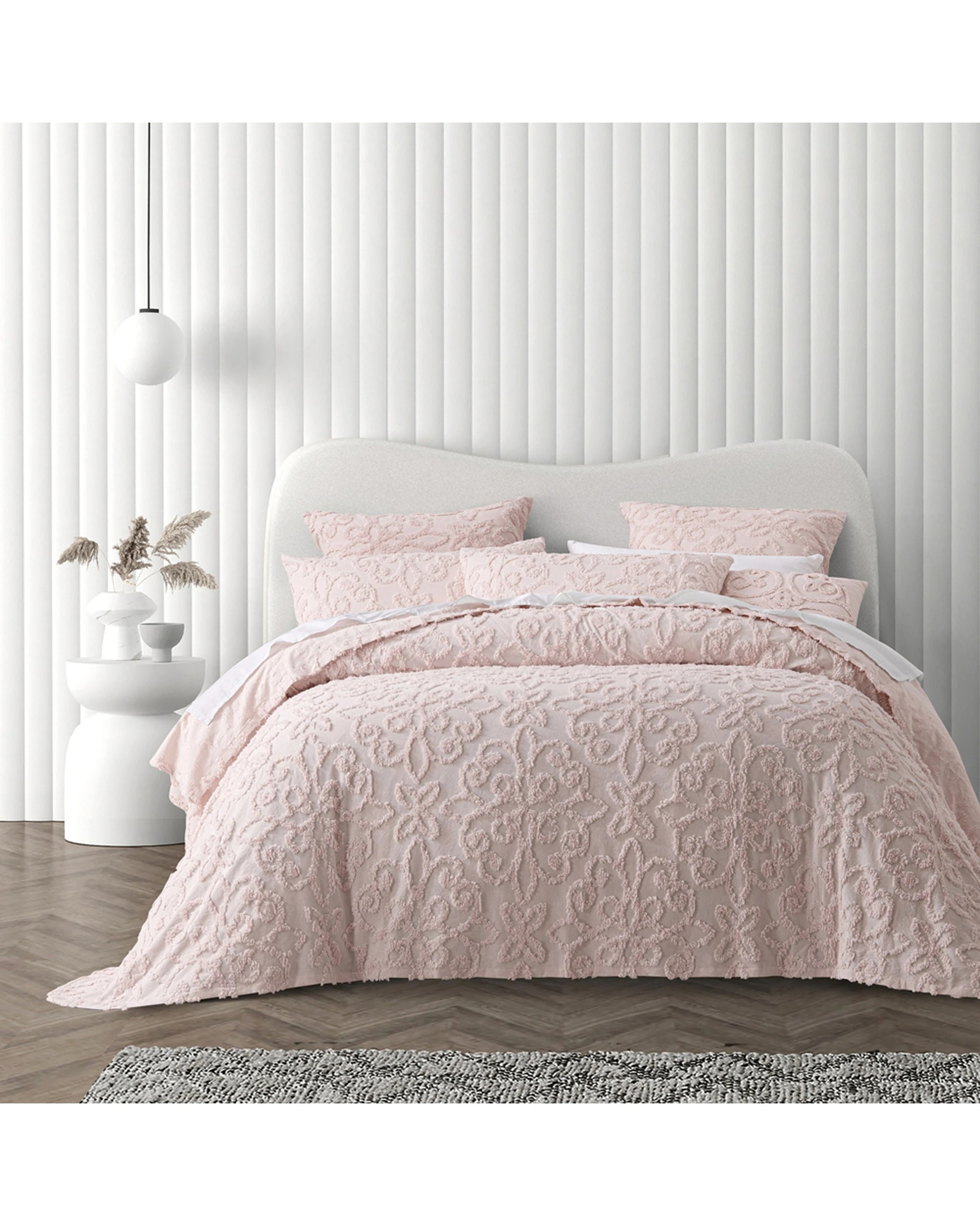 1 Bianca Ella Super King Blush Cotton Chenille Bedspread Set With Pillowcases - Pink, 1 of 4