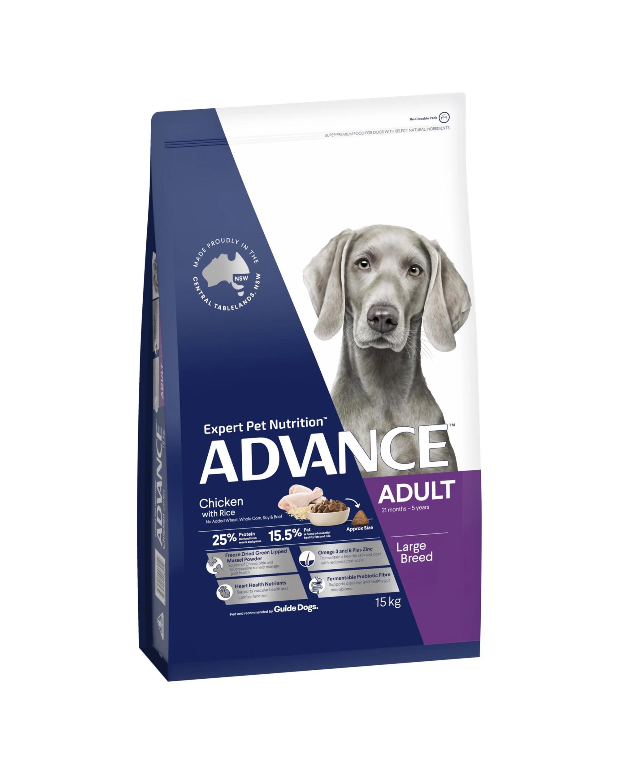 1 Advance Adult Large Breed Dry Dog Food Chicken w/ Rice 15kg, 1 of 3