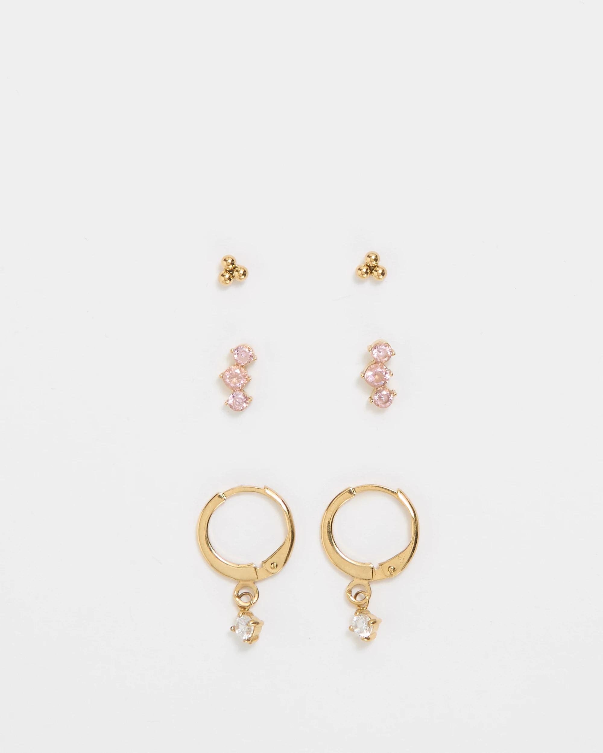 1 Target Cubic Zirconia 3 Pack Waterproof Dainty Stud Earrings GOLD, 1 of 2