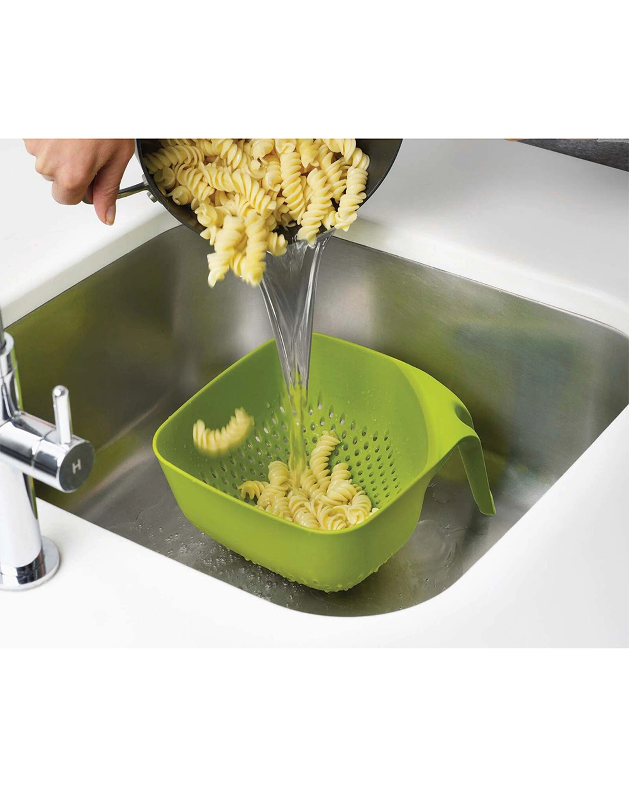 2 Joseph Joseph 19cm Square Kitchen Cooking Colanders Ergonomic Handle - Green, 2 of 4