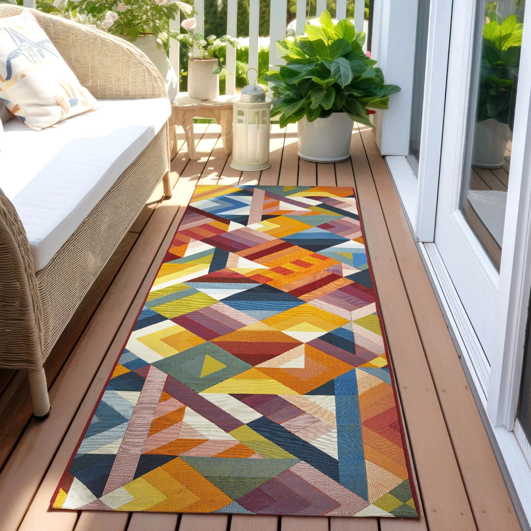 1 Common Ground Rugs Horizon Geo 200x80cm - Small Outdoor Rug - Multi, 1 of 7
