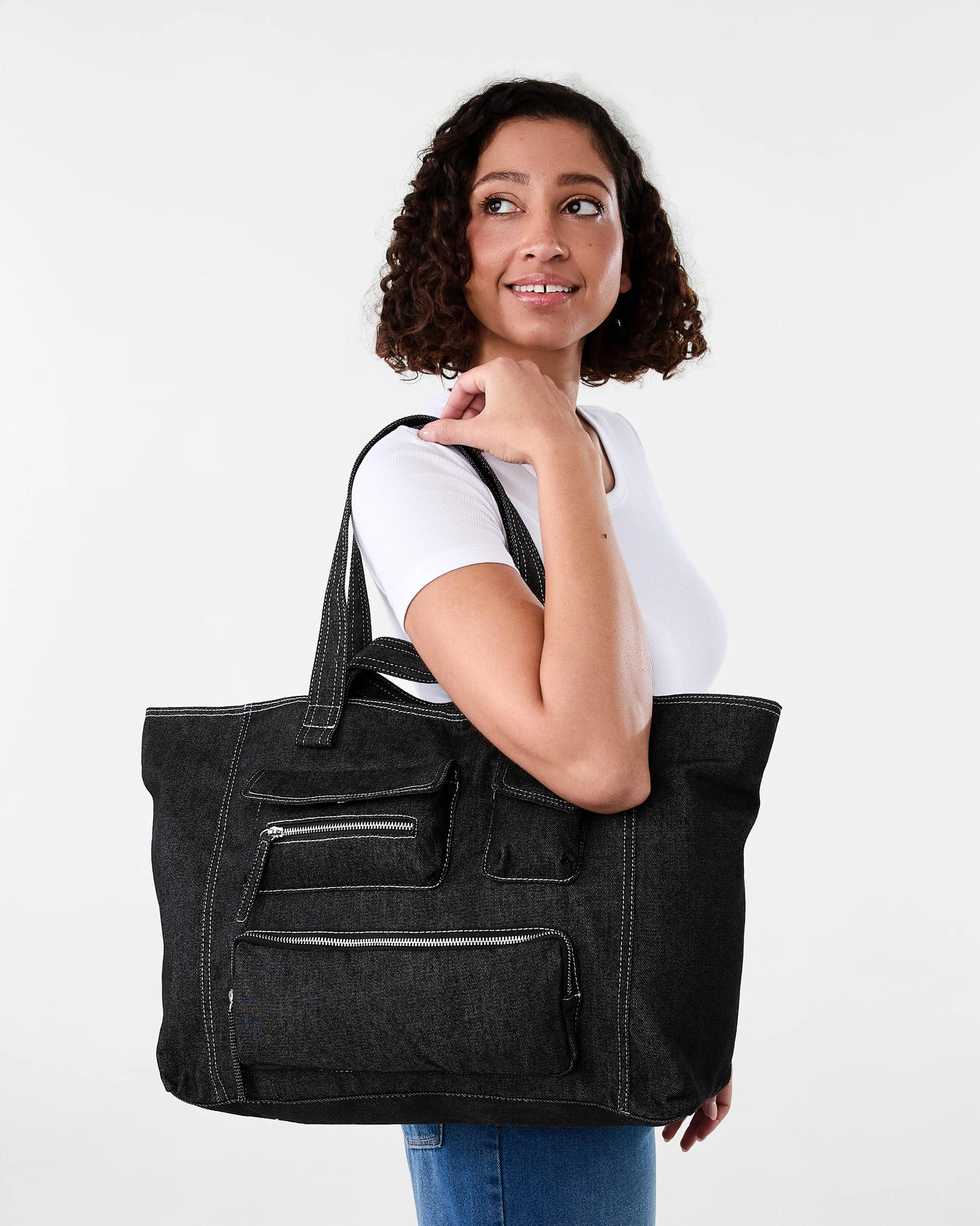 6 Casual Pocket Tote Bag Black, 6 of 7