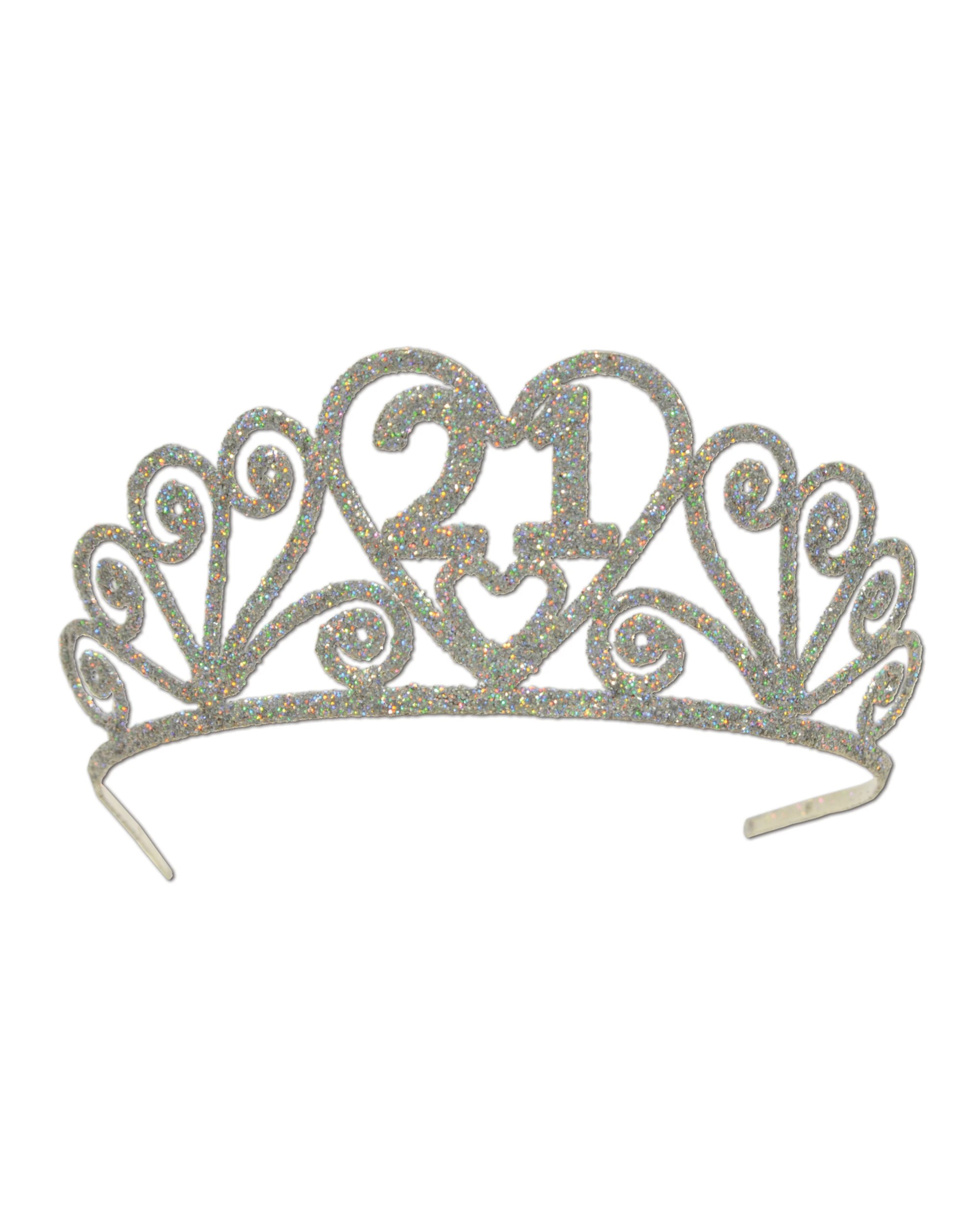 1 Beistle Glittered Silver 21st Tiara - Silver, 1 of 1