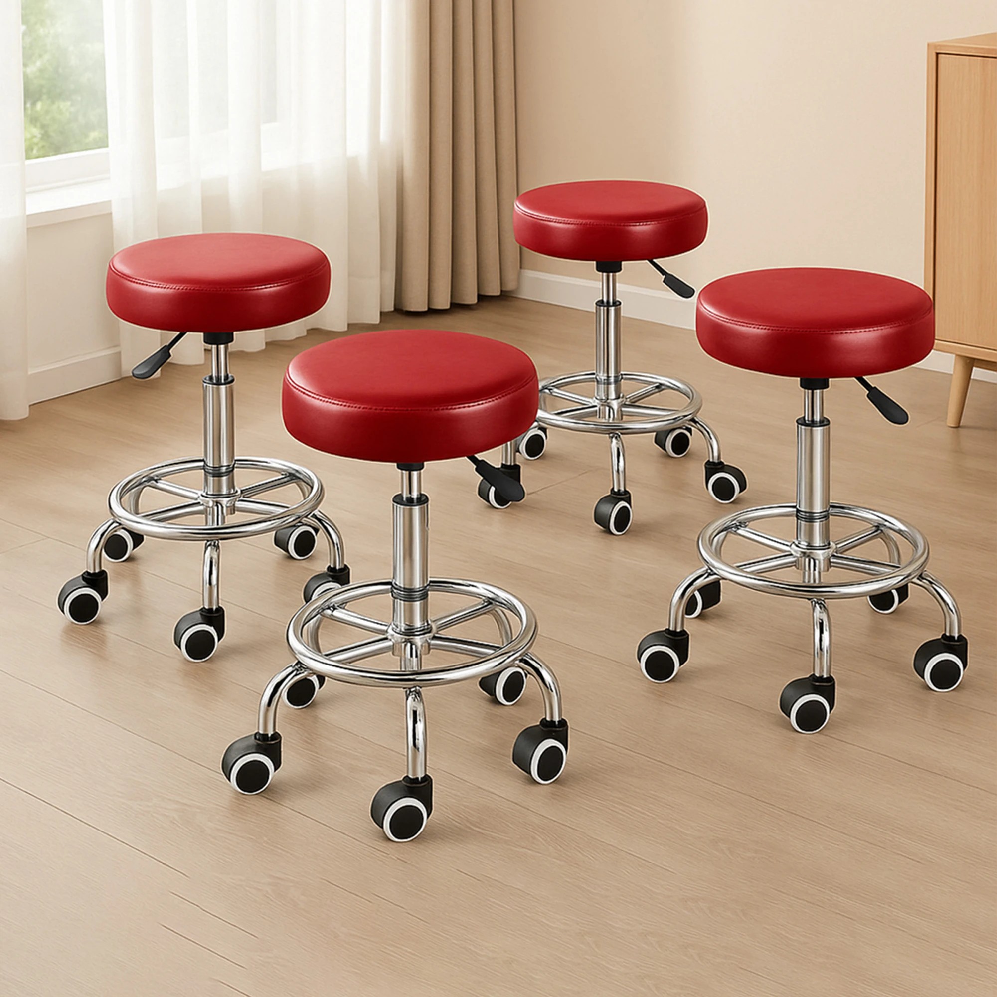 8 Levede 4x Salon Stool Swivel Barber Stools Bar Chair Lift Hairdressing Round Red, 8 of 8