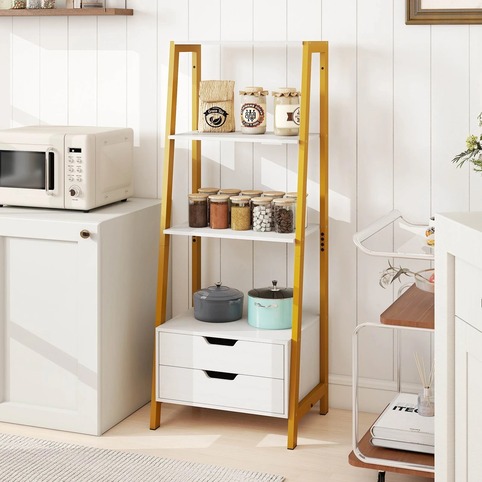 2 Costway Ladder Bookshelf w/Storage Shelf & Drawer Tall Display Rack Bookcase - White, 2 of 4