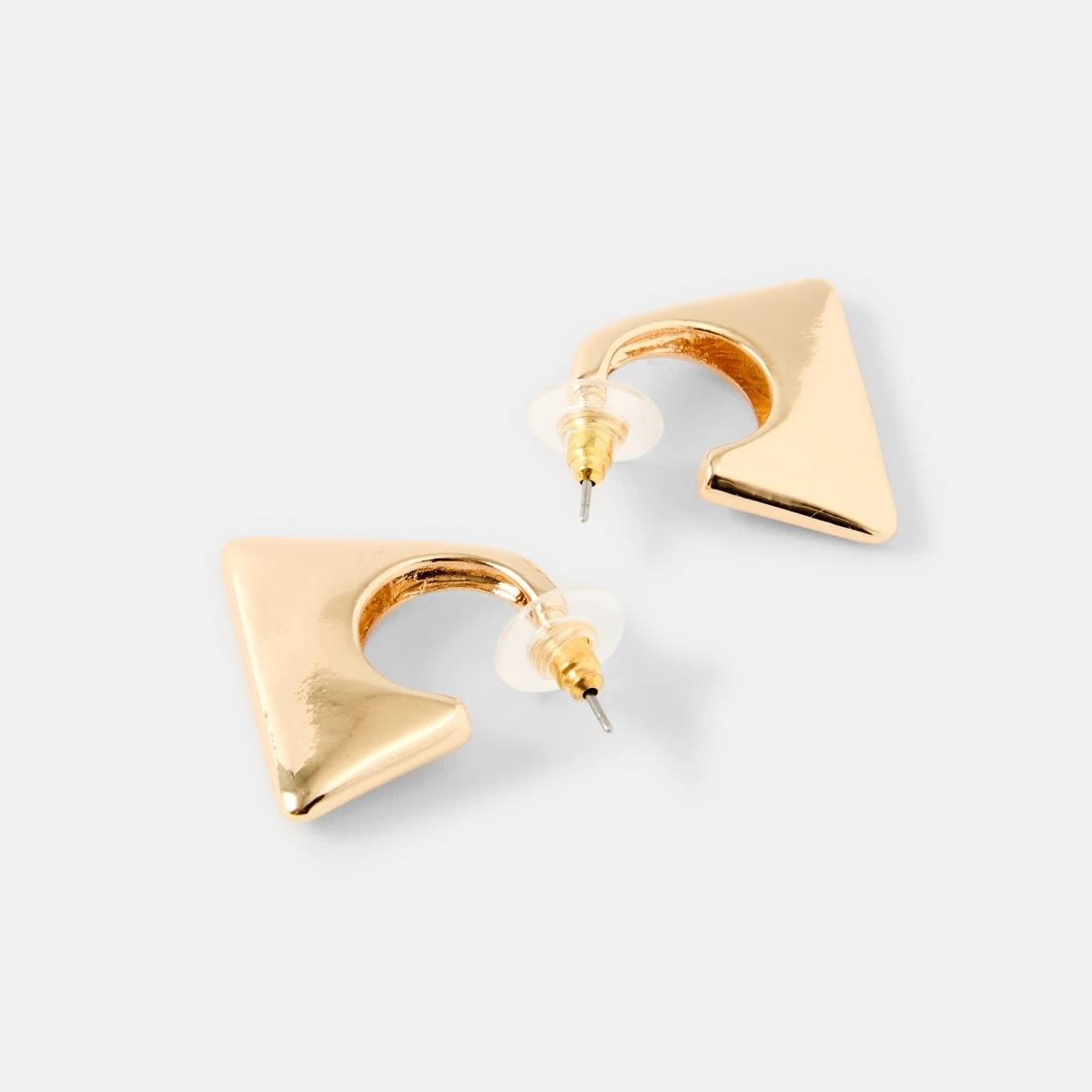 3 Small Puff Triangle Hoop Earrings - Gold Tone Gold, 3 of 5