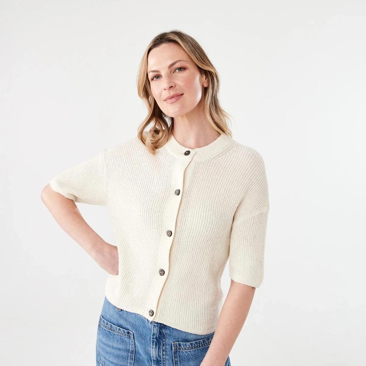 1 Short Sleeve Button Up Cardigan White, 1 of 5