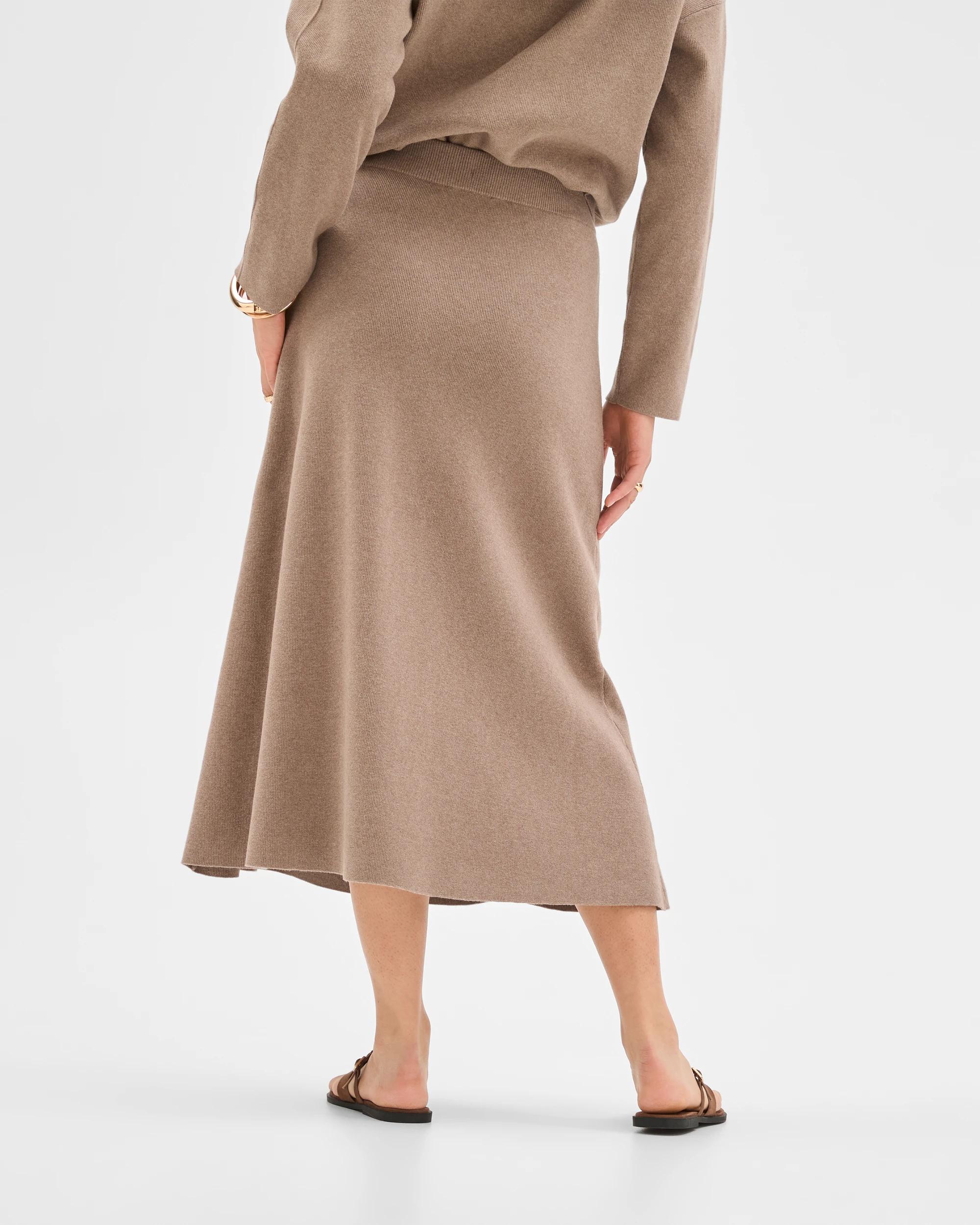 4 Preview Australian Cotton Blend A-Line Polished Midi Skirt MOON GREY, 4 of 6