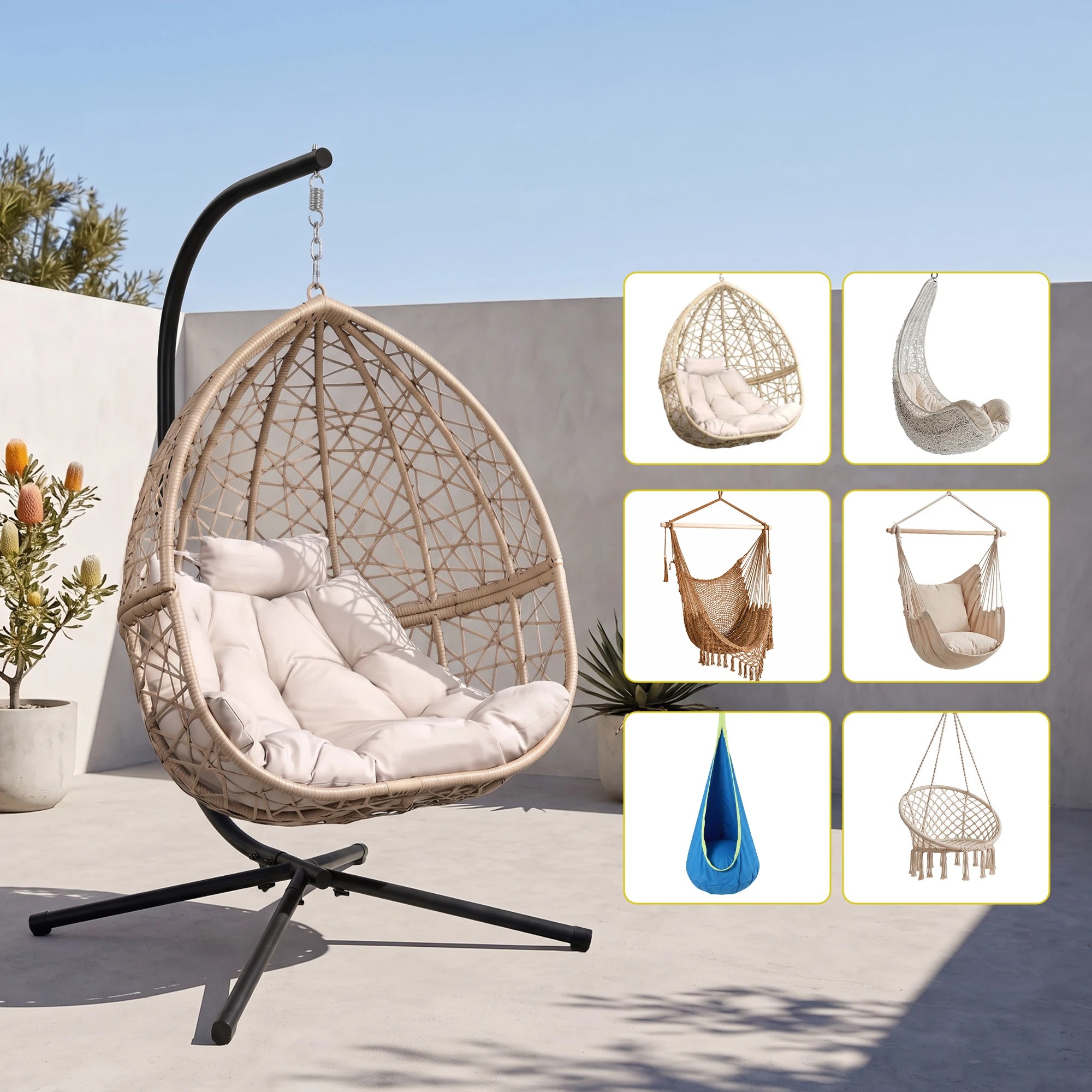 4 Gardeon Hammock Stand 120cmx195cm Metal Frame for Hanging Hammock Chairs Outdoor Furniture 150kg Capacity - Black, 4 of 8
