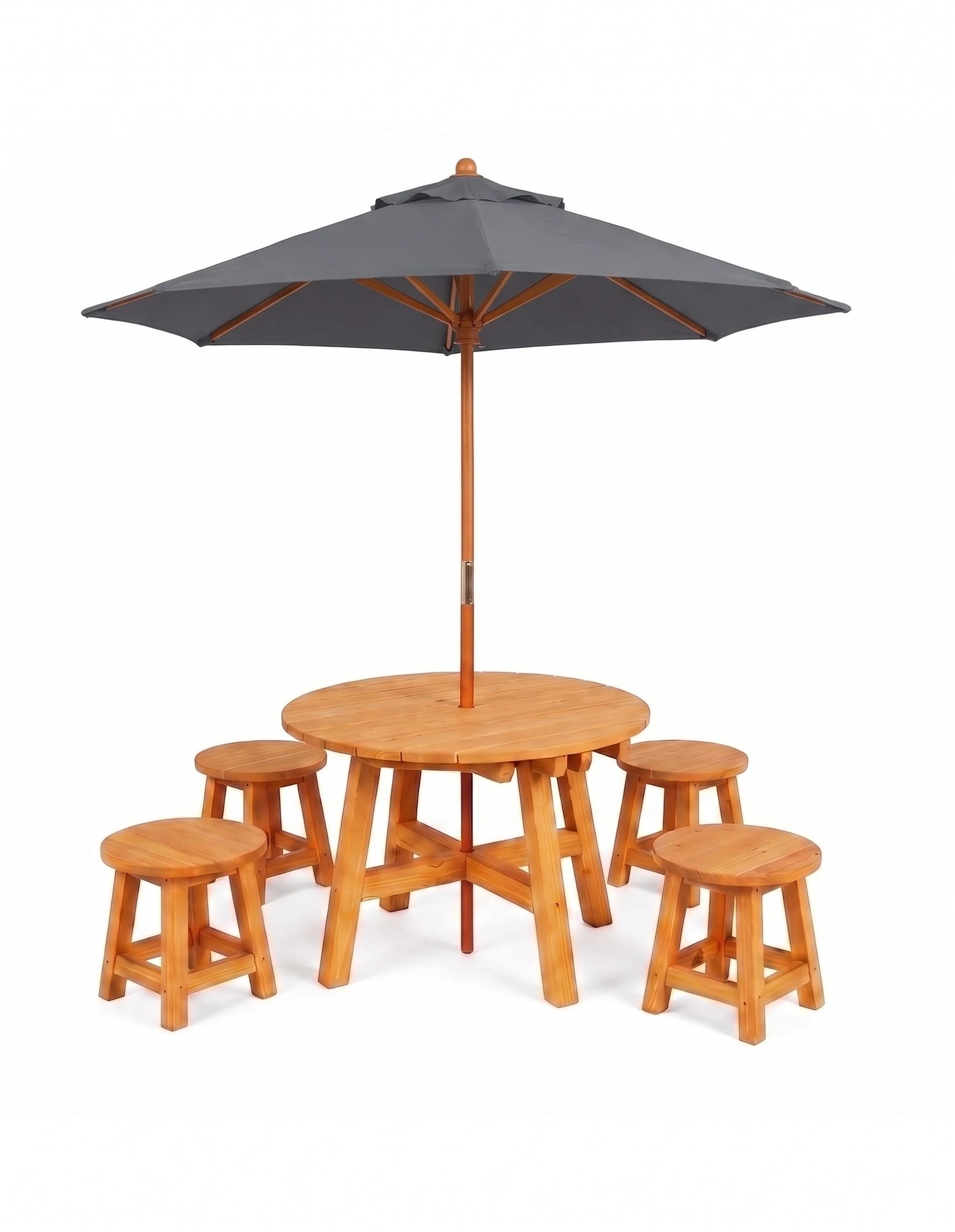 5 Hide & Seek Kids Round Picnic Table with Umbrella & Stools - Pearl - Grey, 5 of 5