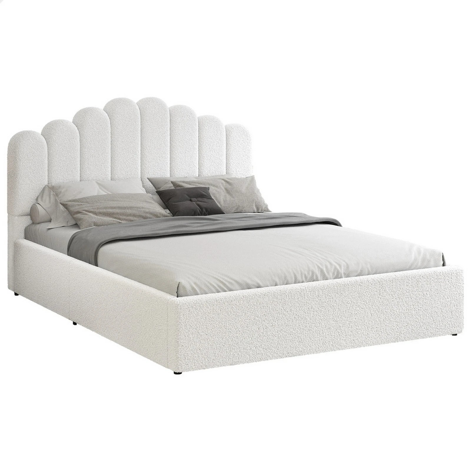 1 Alfordson Bed Frame Double Size Gas Lift Storage Base Wooden Boucle Milton - White, 1 of 10