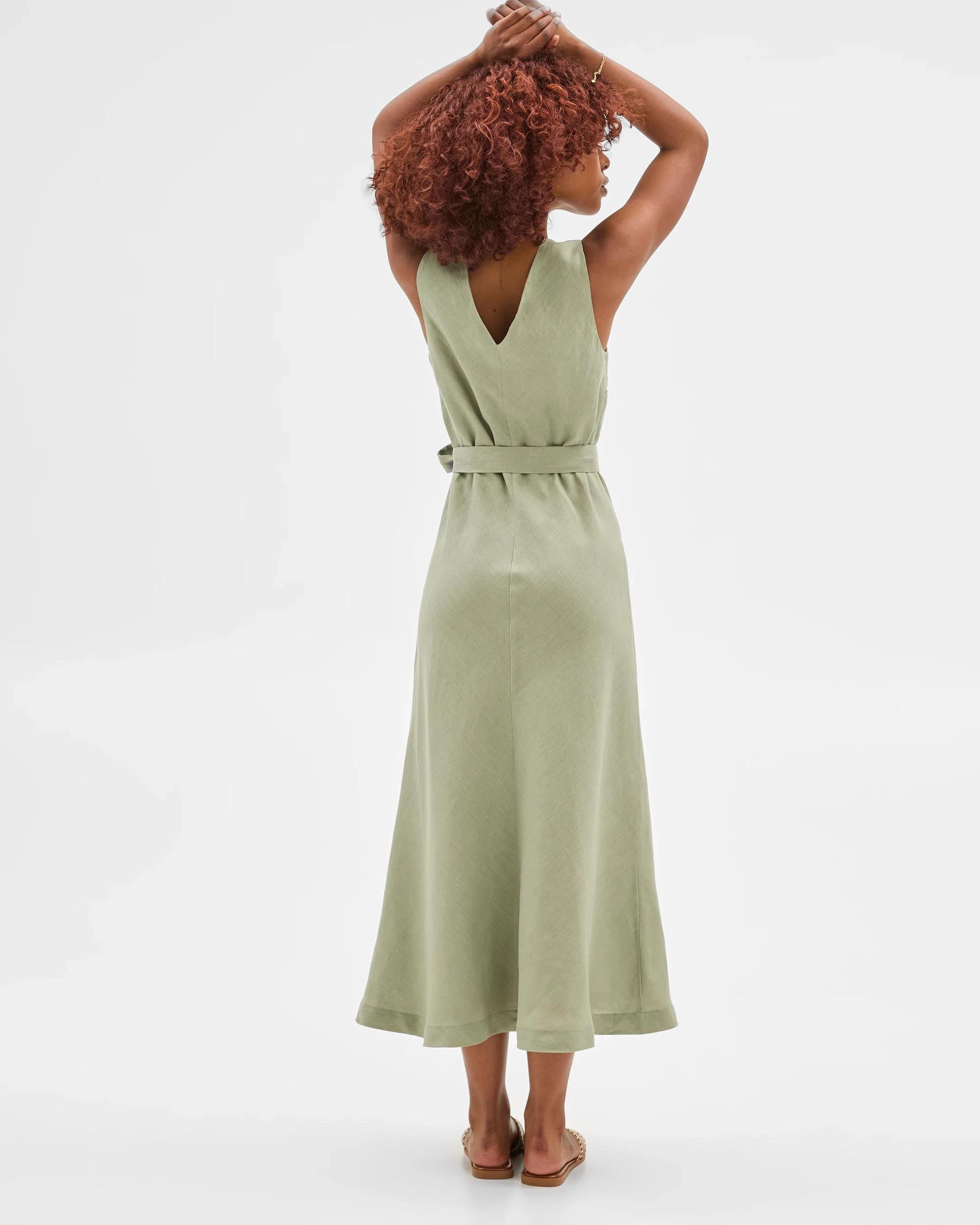 6 Target Petites Petites European Linen V-Neck Midi Dress SPRING SAGE, 6 of 6