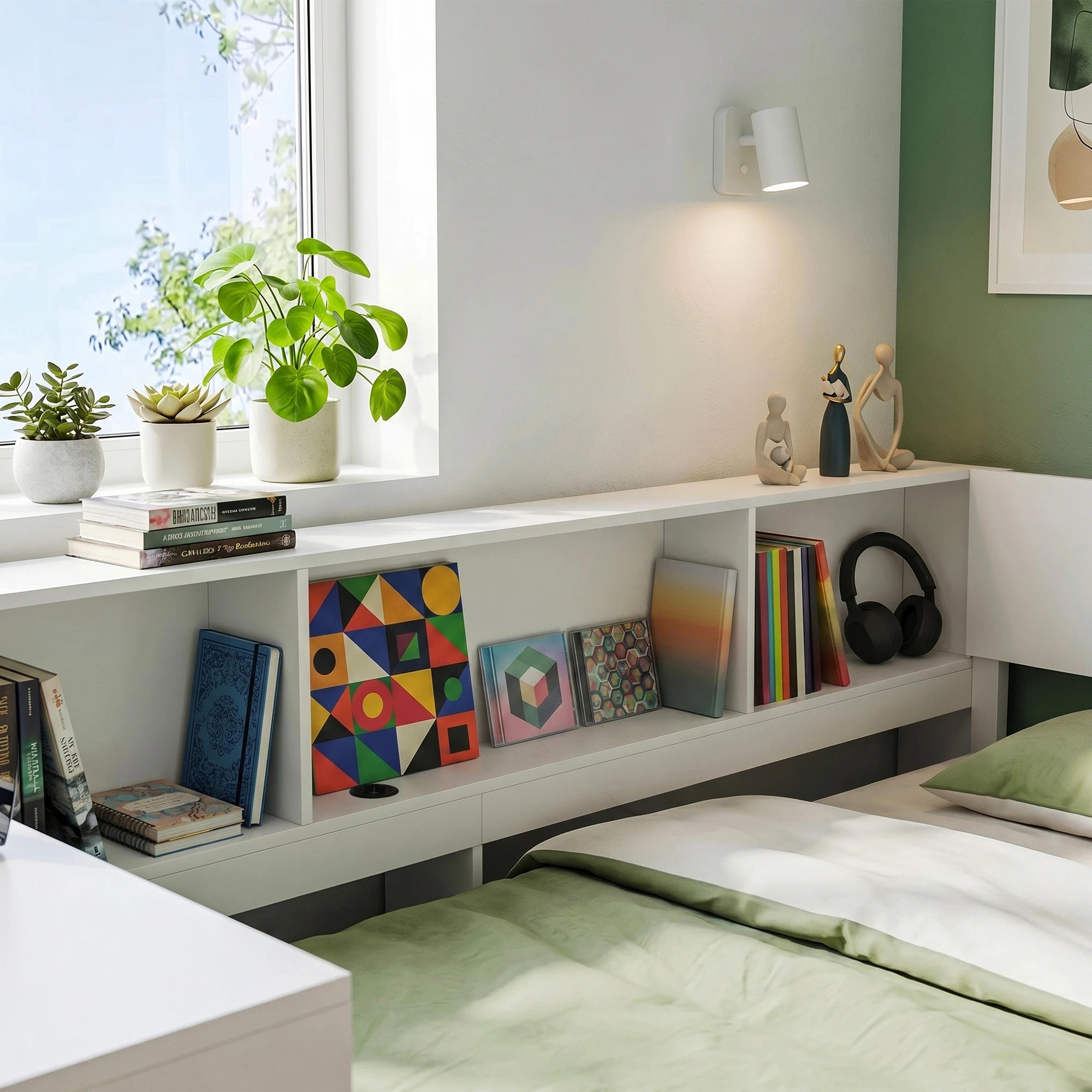 5 Artiss Single Solid Wood Corner Platform Bed Frame with Built-in Desk USB-C Charging Station - White, 5 of 8
