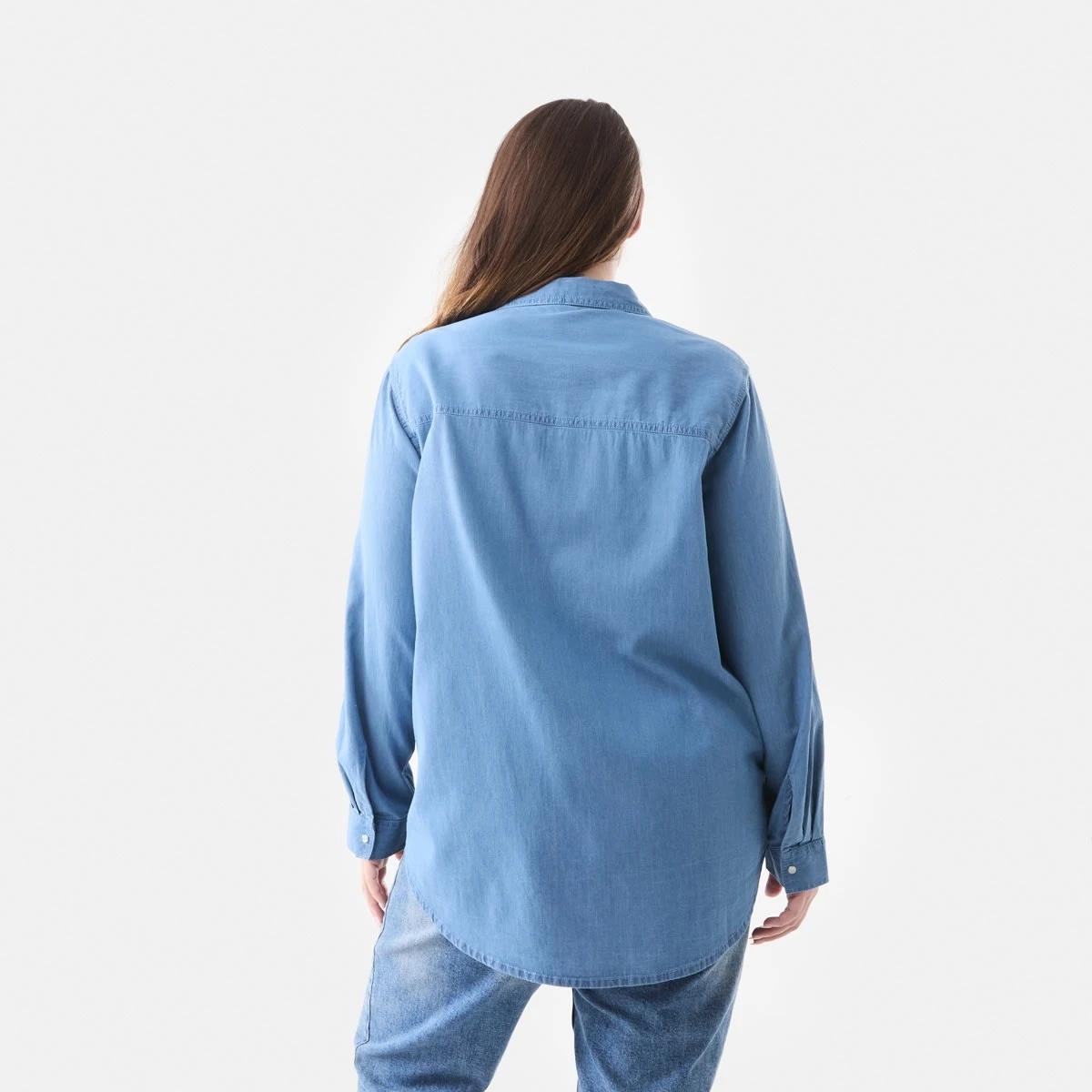 3 Curve Long Sleeve Denim Shirt Mid Wash, 3 of 5