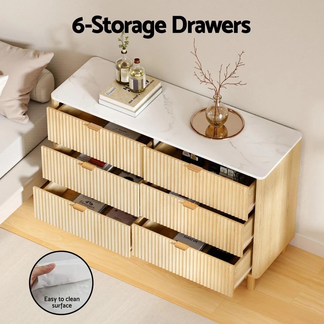 6 Artiss 6 Chest of Drawers Dresser Table - Natural, 6 of 10