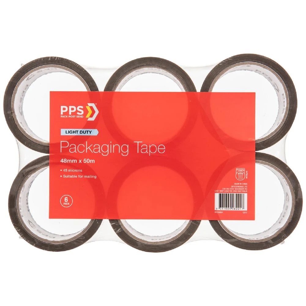 1 PPS 48mm x 50m Light Duty Packaging Tape Brown 6 Pack, 1 of 1
