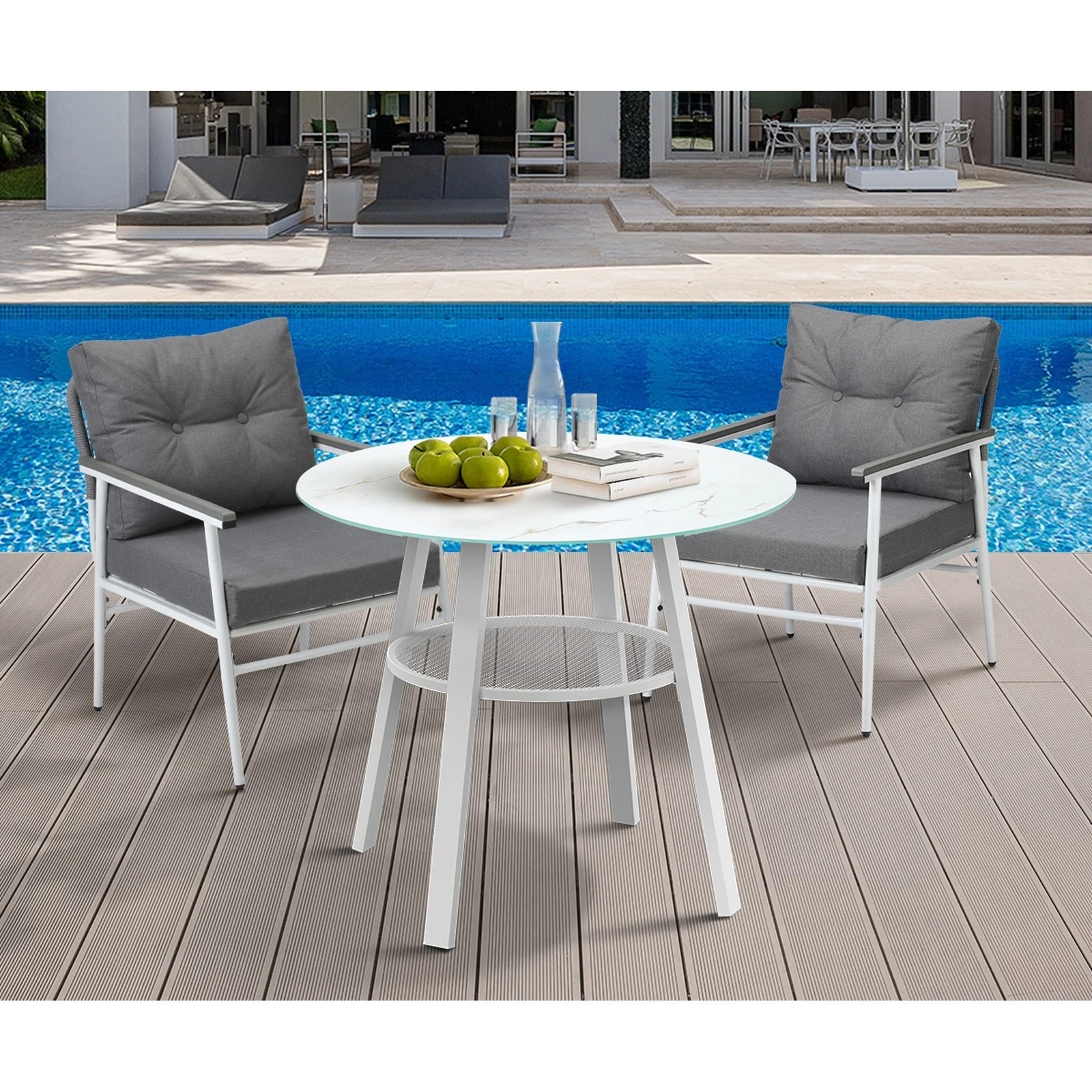 4 Livsip Outdoor Dining Setting Patio Furniture Set 2 Seater Tempered Glass Table - Multi, 4 of 9