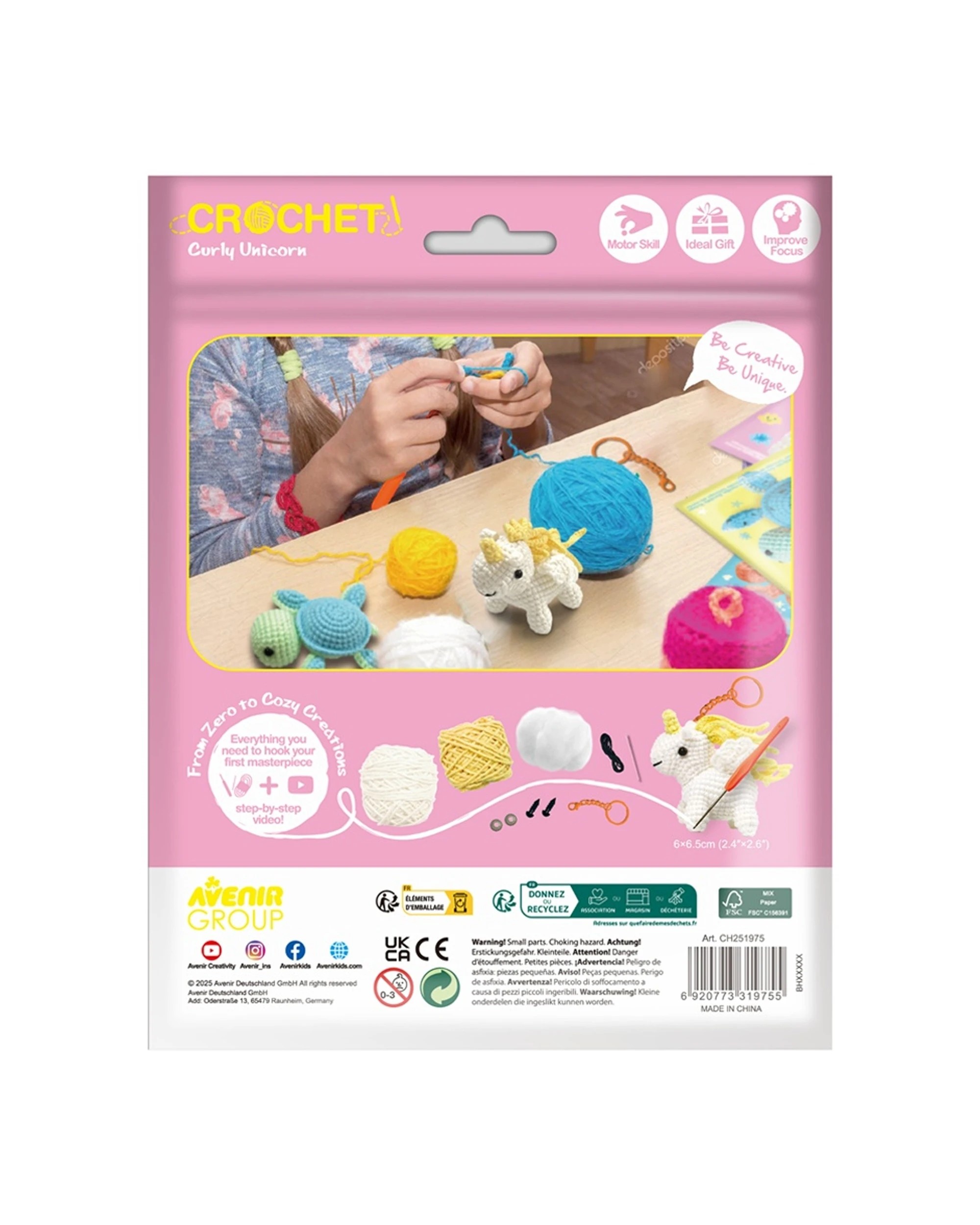 2 Avenir Crochet Keychain Kit Curly Unicorn Kids Craft Activity Set - Multi, 2 of 2