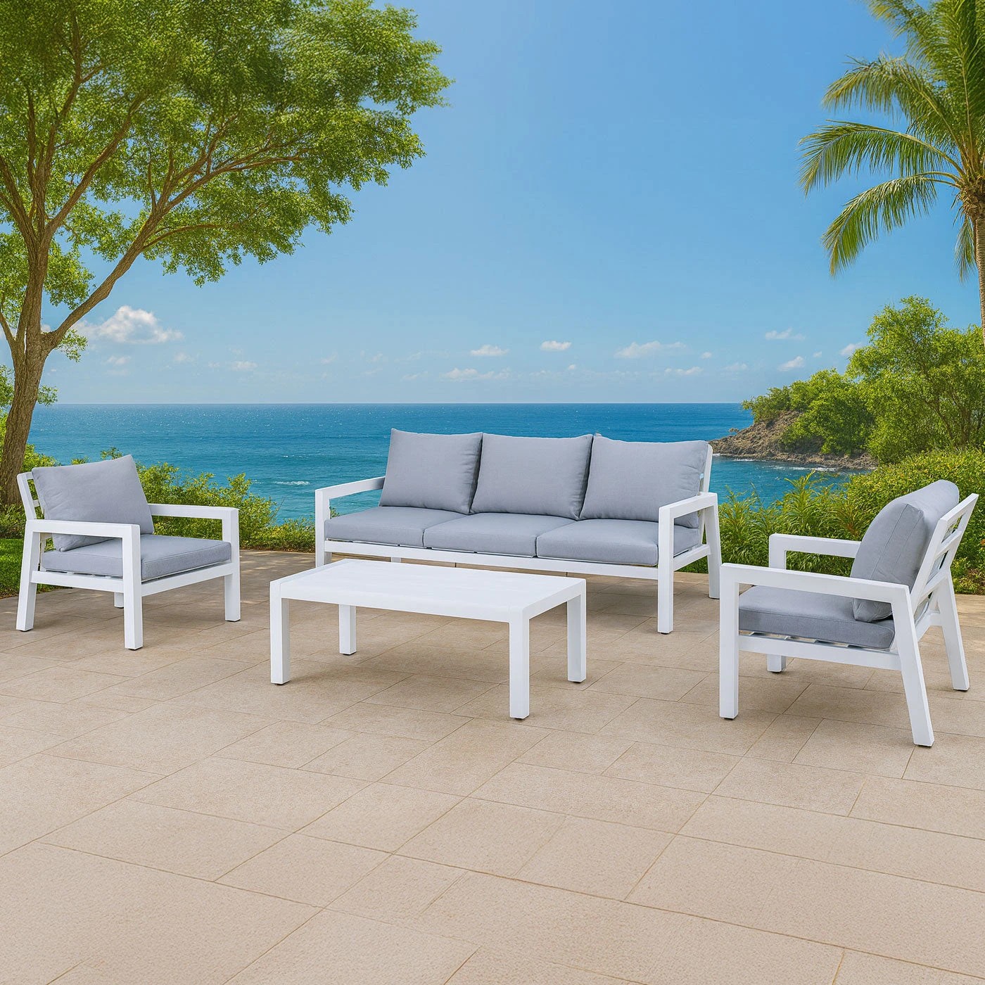 2 Moda Living Bronte 5-Seater Aluminium Outdoor Lounge Seating Set - White, 2 of 10