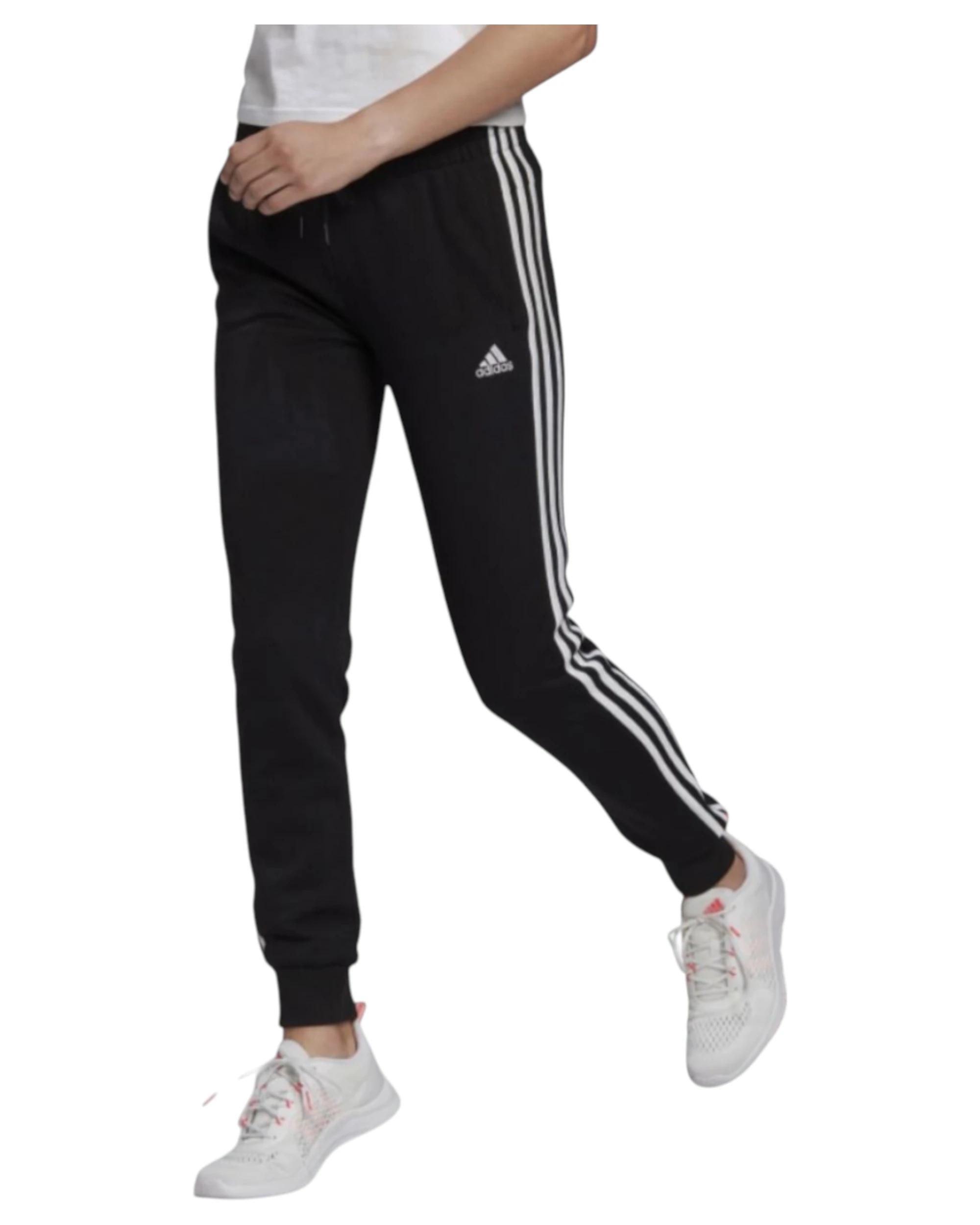 5 Adidas Womens Essentials French Terry Logo 3-Stripes Black/ White Pants BLACK, 5 of 7