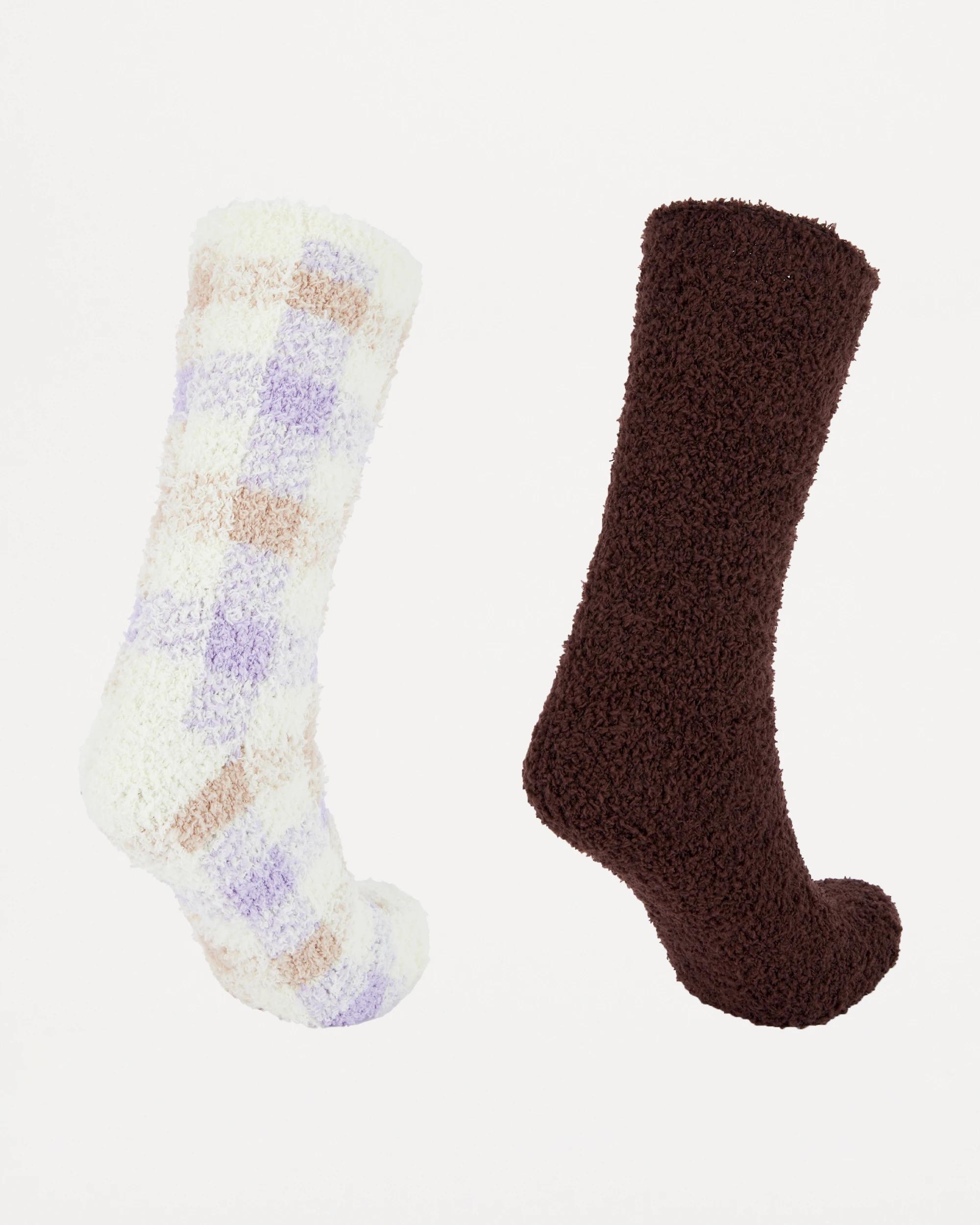 2 2 Pack Plush Home Socks Check, 2 of 3