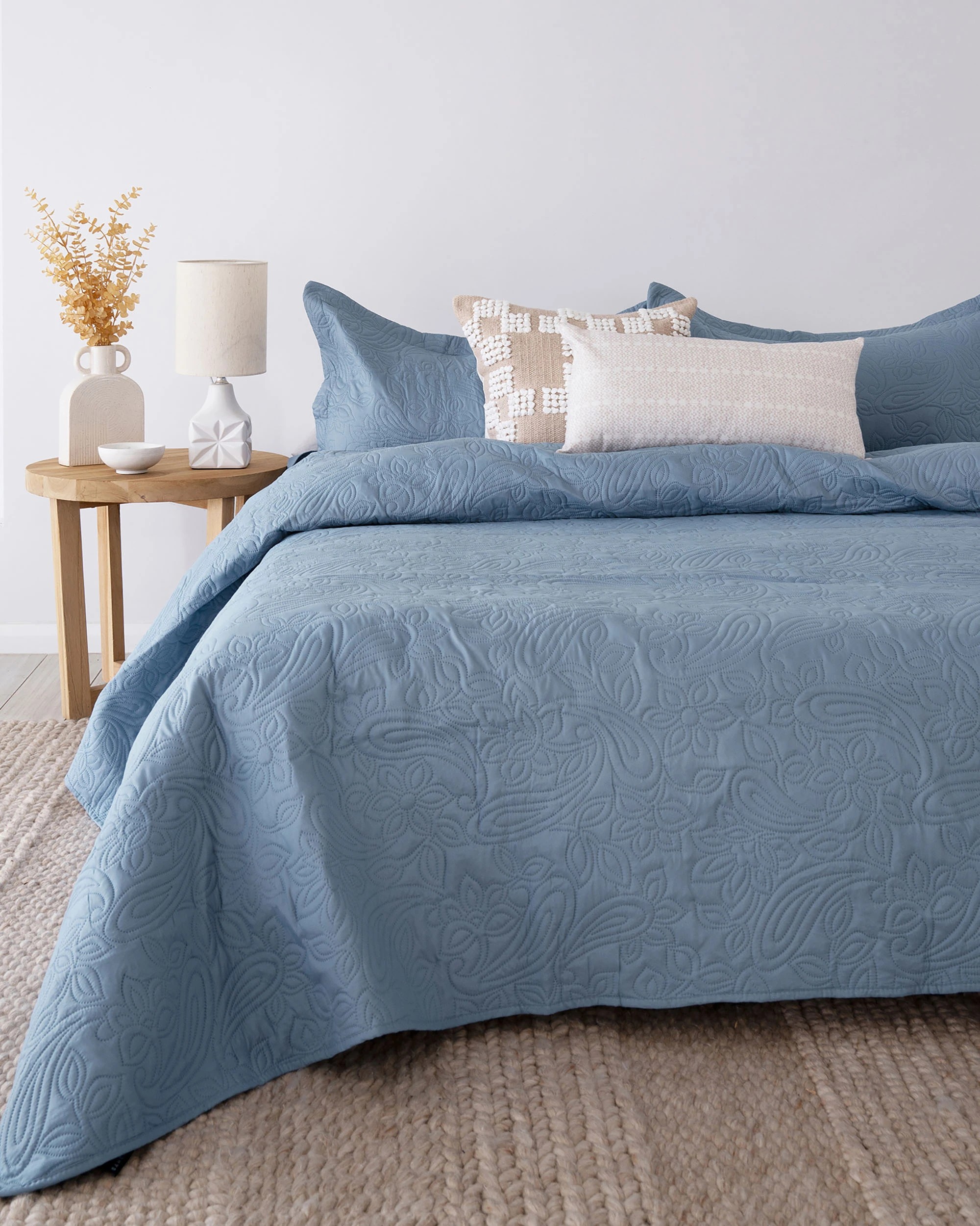 1 Bambury Paisley Embossed Microfibre Lightweight  Coverlet Set - Single/Double - Blue, 1 of 4