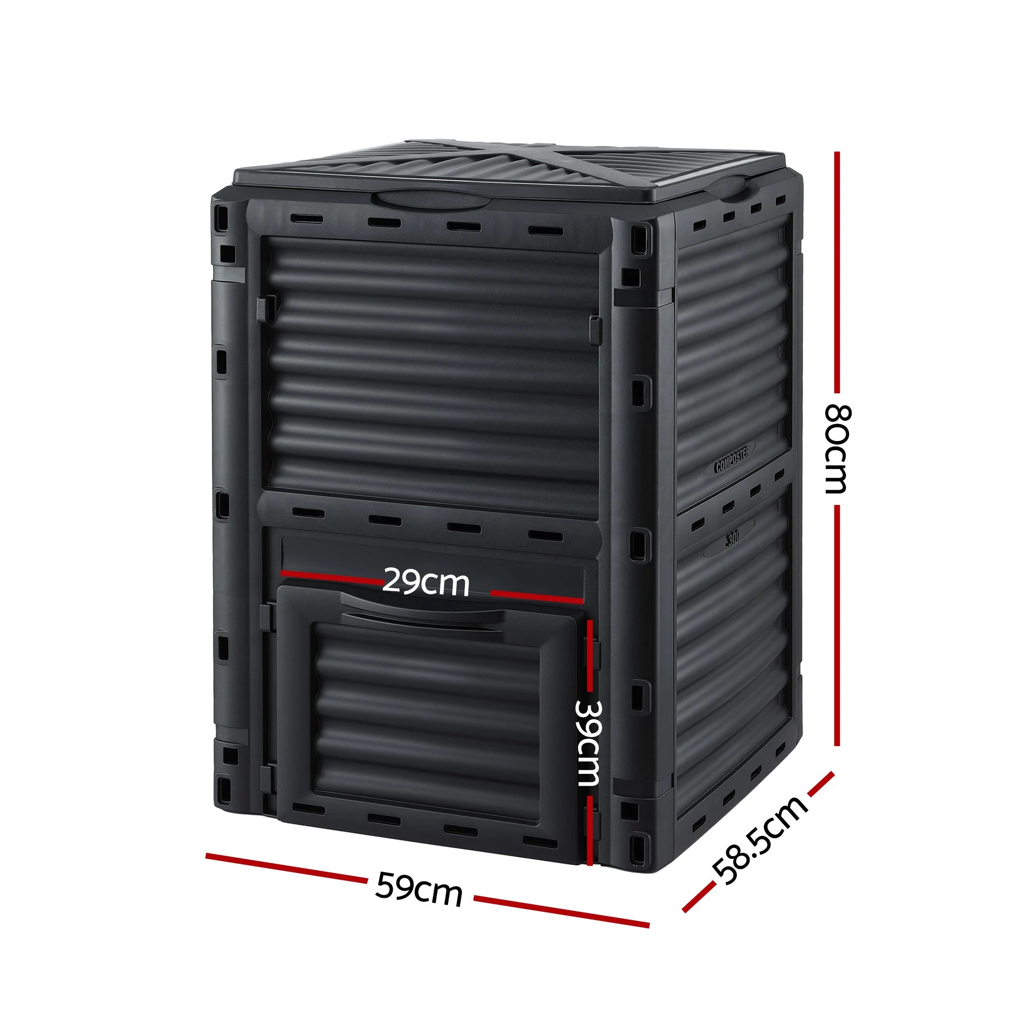 2 Gardeon Compost Bin 300L Heavy-Duty  Outdoor Composter with Top Lid Bottom Door - Black, 2 of 2