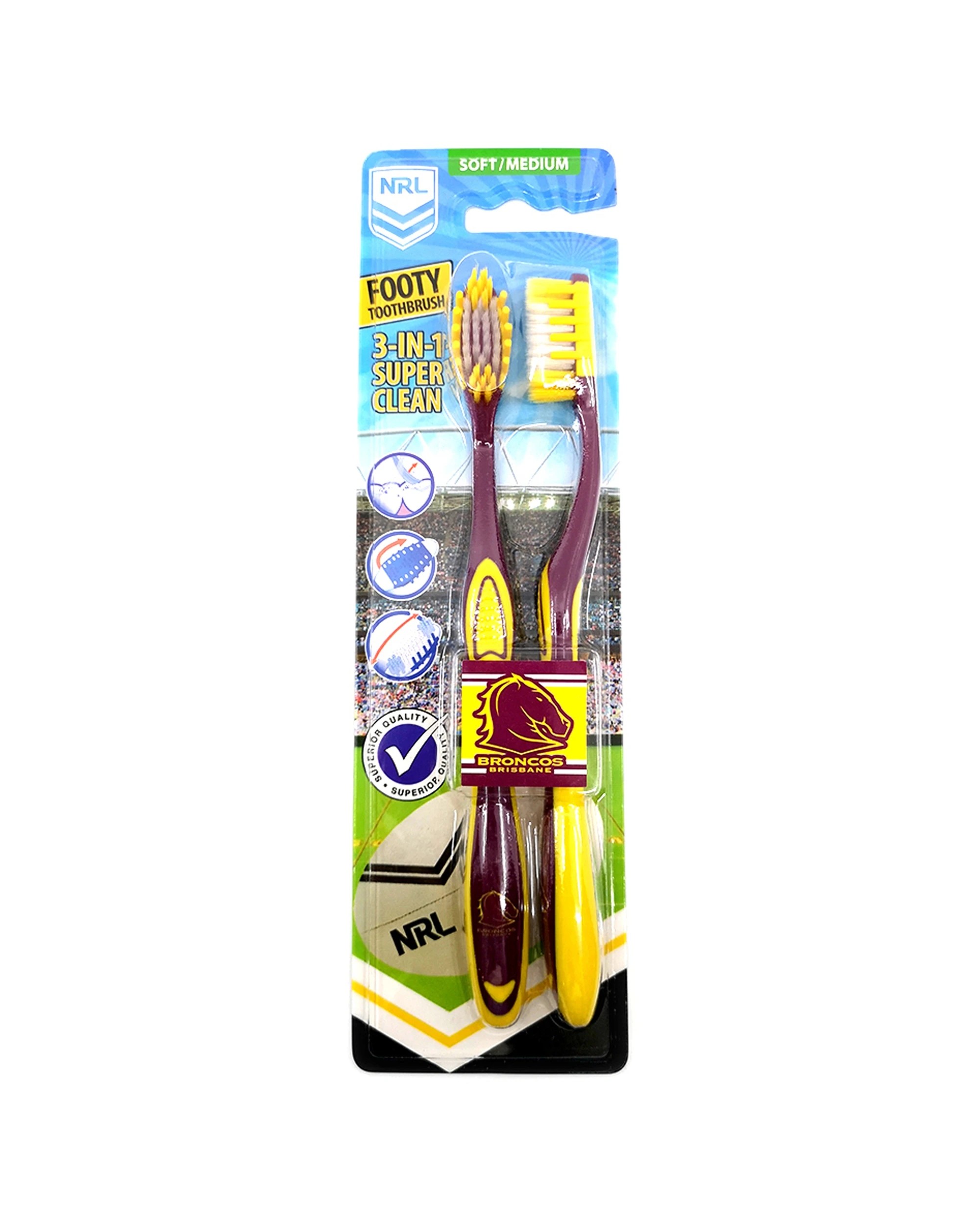 2 NRL 3x 2pc Brisbane Broncos Soft/Medium Toothbrush Kids/Adults Oral Care - Multi, 2 of 2