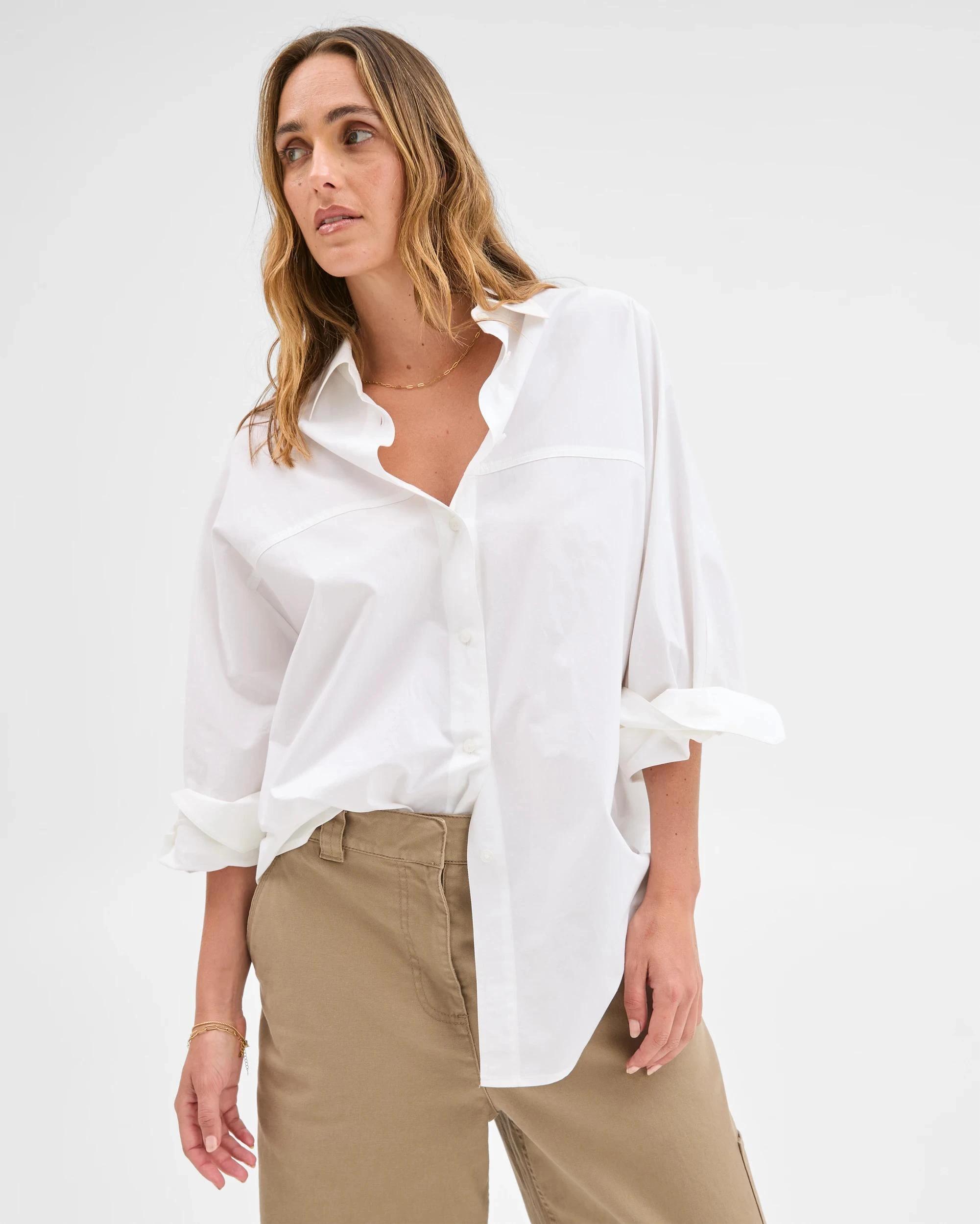 6 Target Woman Australian Cotton Long Sleeve Seam Shirt WHITE, 6 of 6